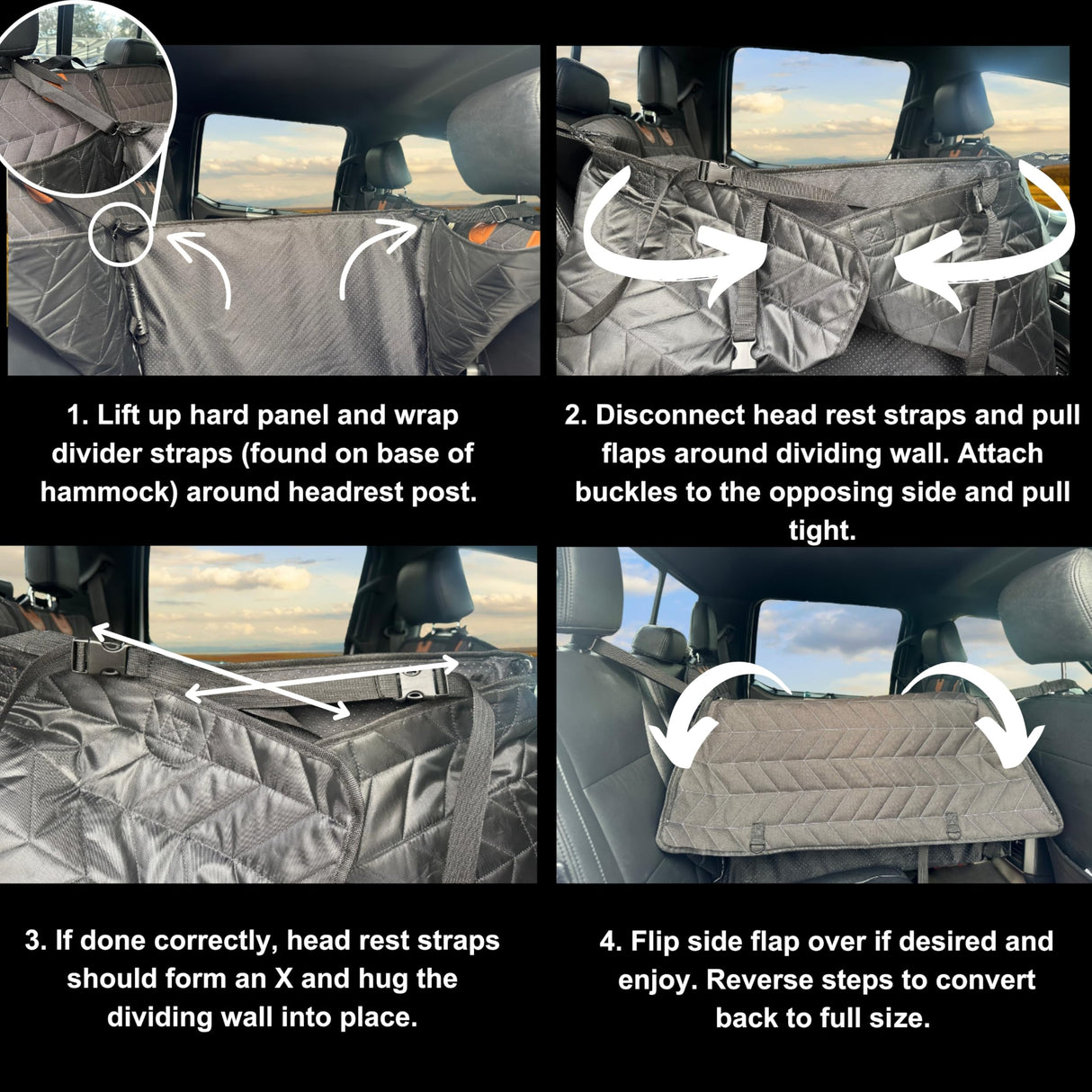 Boops & Floofs Convertible Back Seat Extender for Dogs, Half Seat Extender, Non-Slip Waterproof Hard Bottomed Hammock, Allows Passengers (PAT Pending 63/550,158)