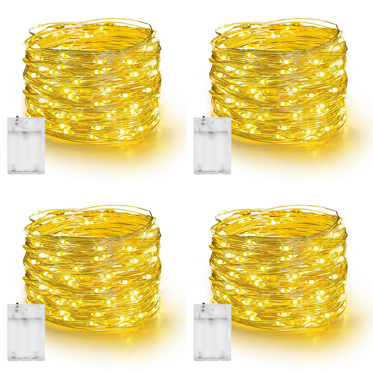 Dazzle Bright Fairy Lights Battery Operated, 4 Pack Total 80FT 240LED Silver Wire Waterproof String Lights, Christmas Decorations for Indoor Outdoor Bedroom Yard Party Decor, Warm White