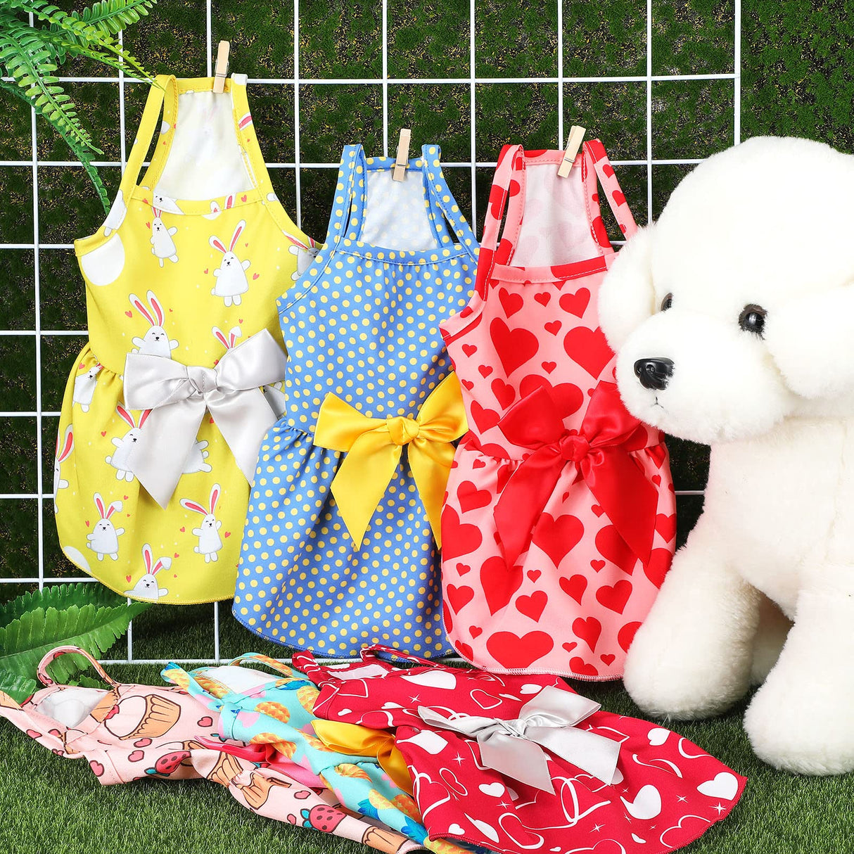 Frienda 6 Pieces Bowknot Princes Puppy Dog Dress Floral Vest Skirt Summer Pet Dress Dog Cute Rosette Sundress Apparel for Puppy Cat Pet(M)