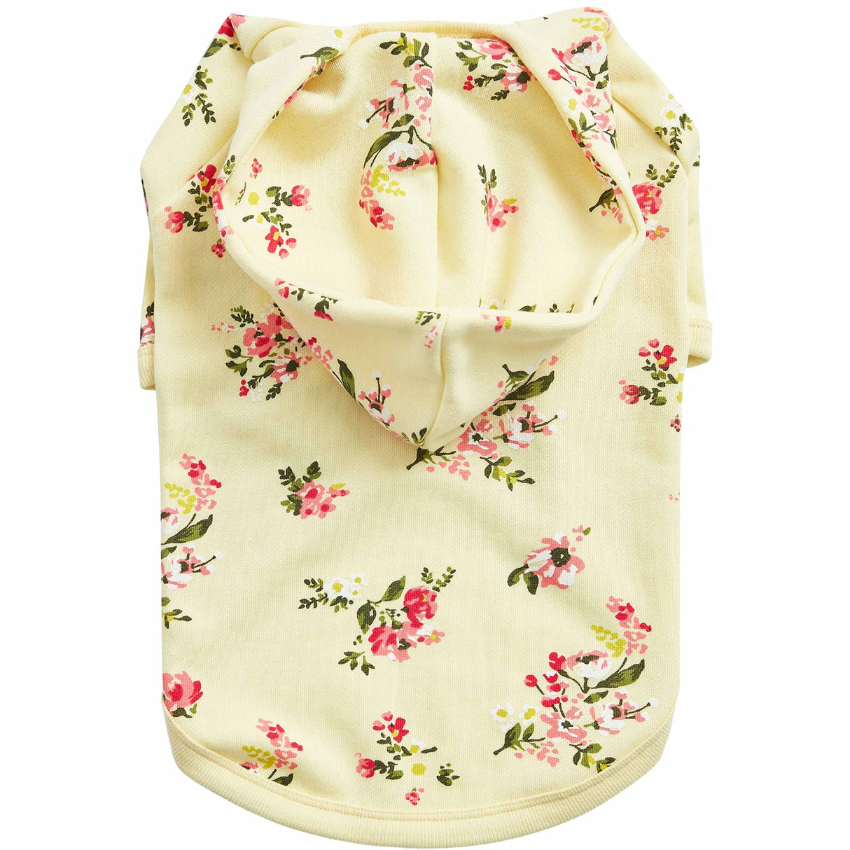 Blueberry Pet Floral Dog Hoodie, Rose Print Pullover Sweatshirt for Large Dogs, 20" Back Length, Lightweight Spring Outfit in Pastel Yellow