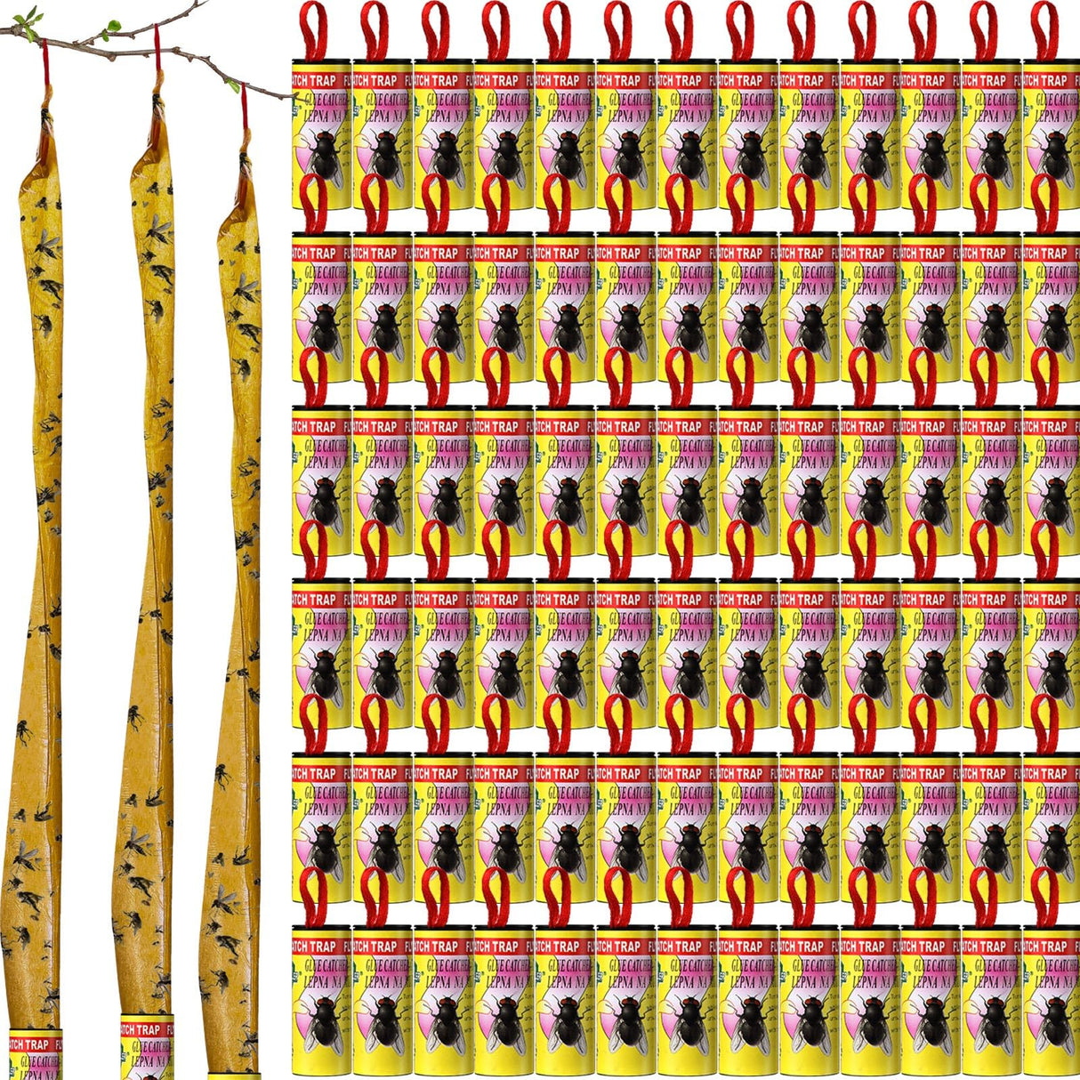 Qualirey 80 Pack Fly Strips Sticky Fly Trap Indoor Outdoor Hanging Fly Ribbon Tape Paper Flying Insect Trap Gnat Killer Traps for Fruit Flies, Bug, Insect, Pest (Yellow)