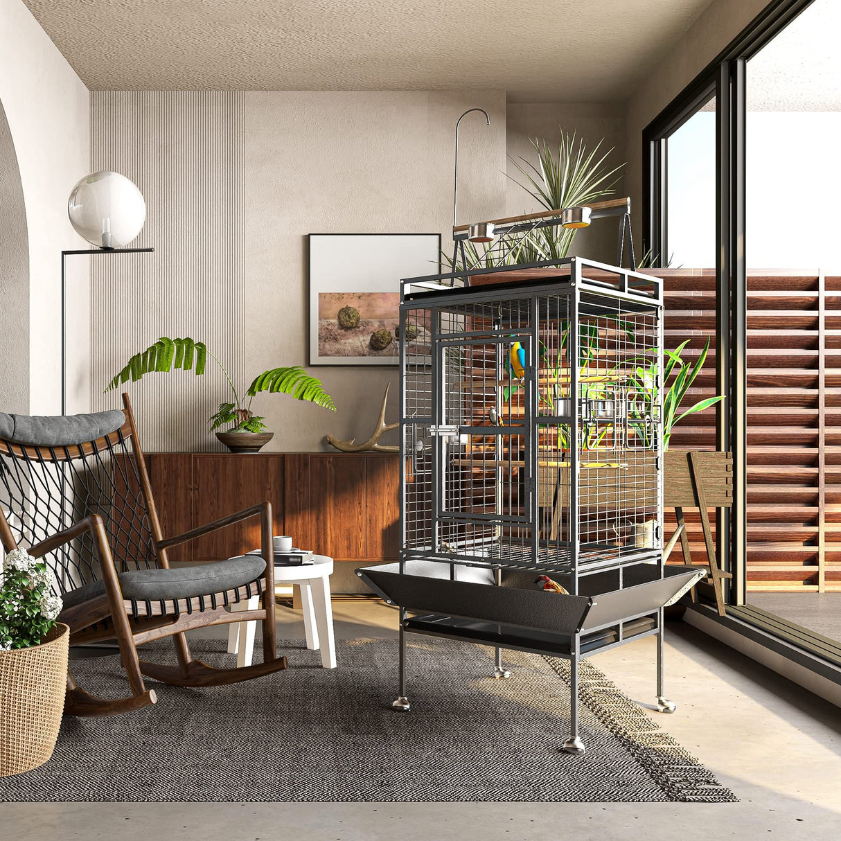 82 Inch Bird Cage, BOINN Bird Flight Cages with Rolling Stand & Bottom Tray, Wrought Iron Parrot Cage with PlayTop for Parakeet, Lovebirds, Ringneck, Cockatiels