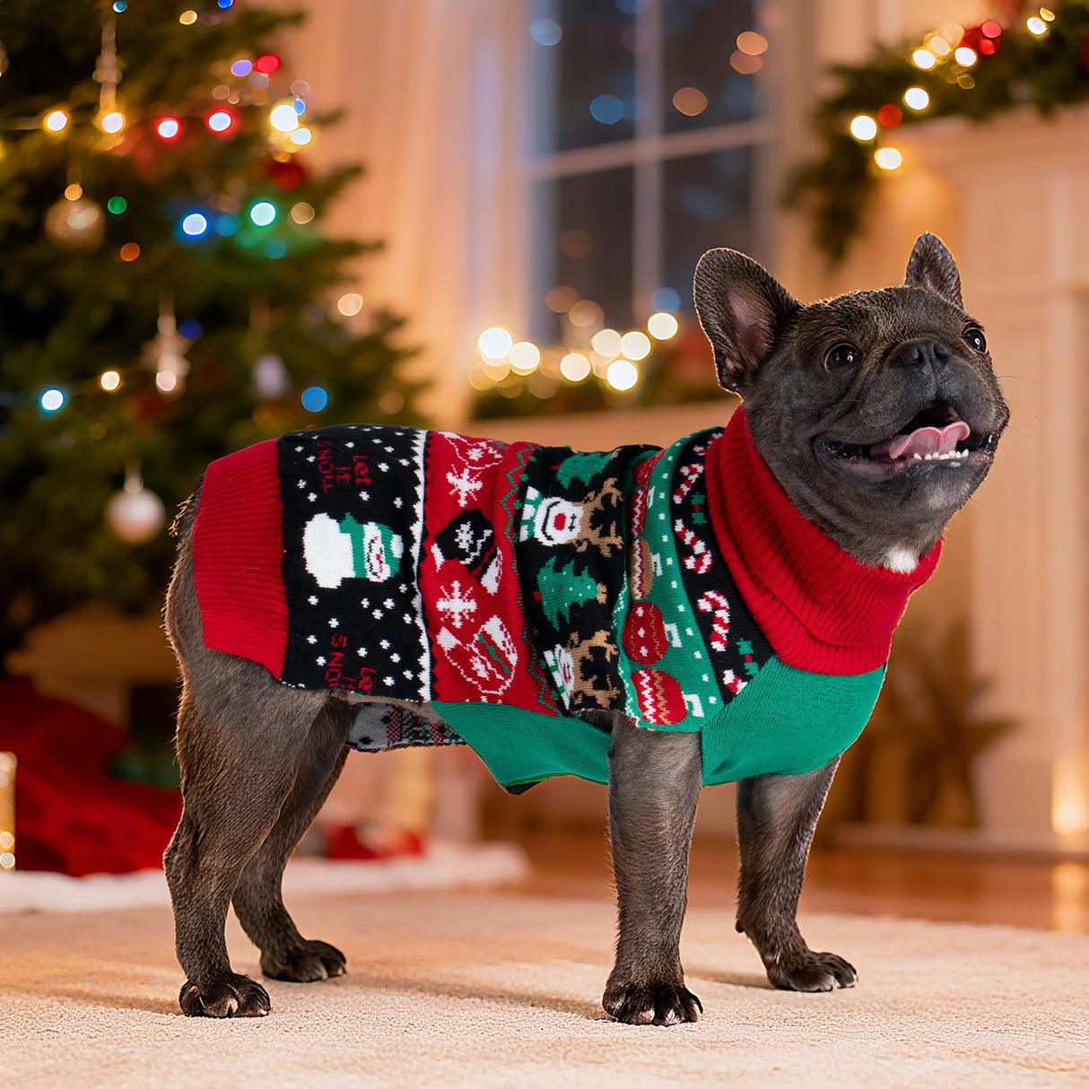 cyeollo Dog Christmas Sweater, Turtleneck Knitted Sweaters with Leash Hole Soft Pullover Clothes, Warm Dog Outfit Xmas Clothes for Small Dog & Cat, S