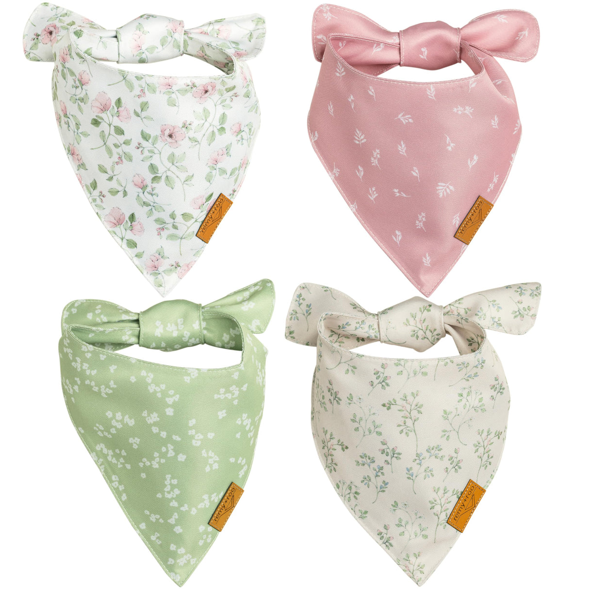 Remy+Roo Spring Dog Bandanas - 4 Pack Gemma Set | Premium Durable Adjustable Polyester Fabric | Patented Shape Girl Dog Bandana, Floral Dog Bandana (Small)