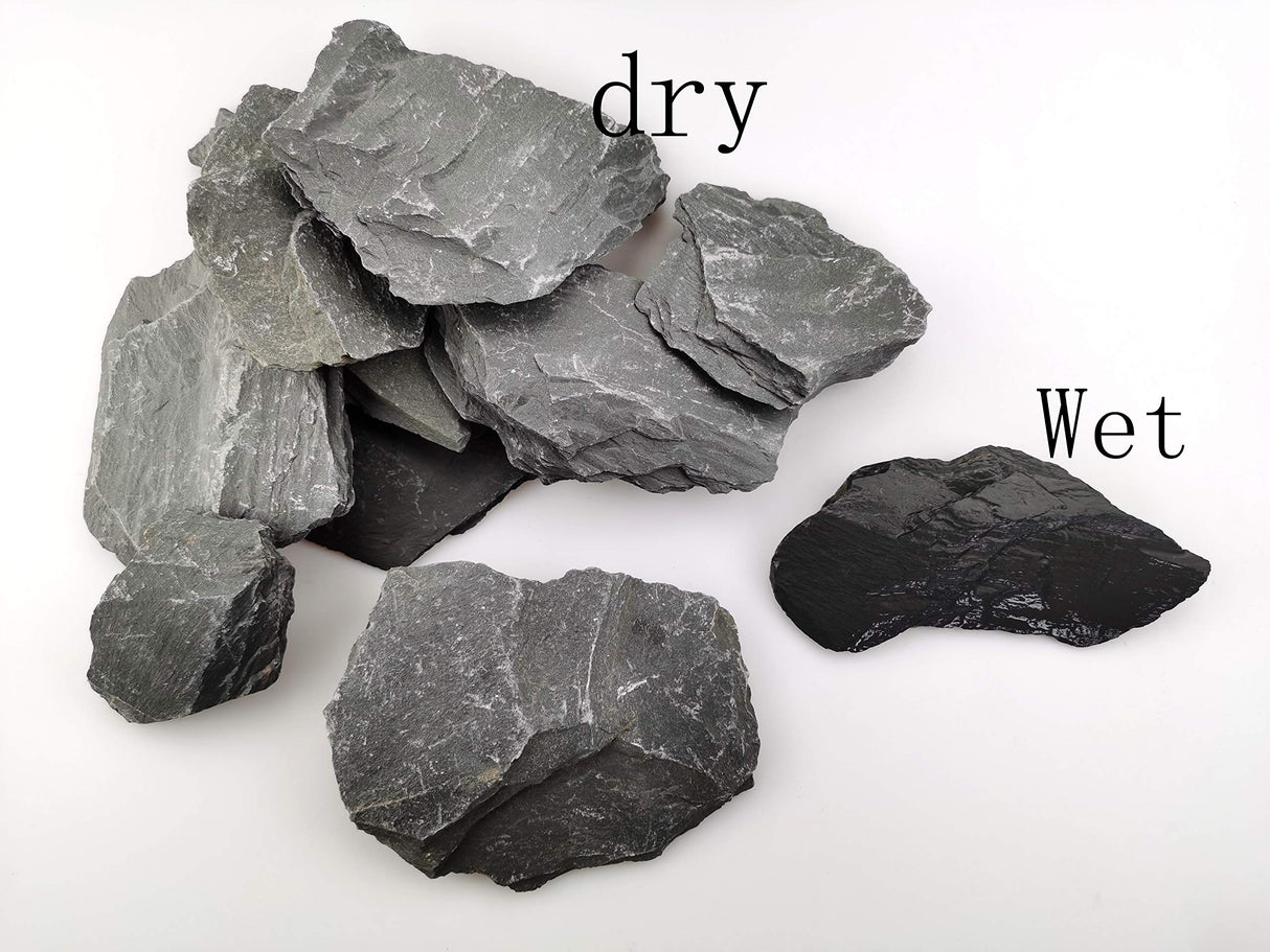 Voulosimi Natural Slate Rocks PH Neutral Stone Perfect Rocks for Aquariums, Landscaping Model,Tank Decoration,Amphibian Enclosures (12 LB, 5-7 inch)