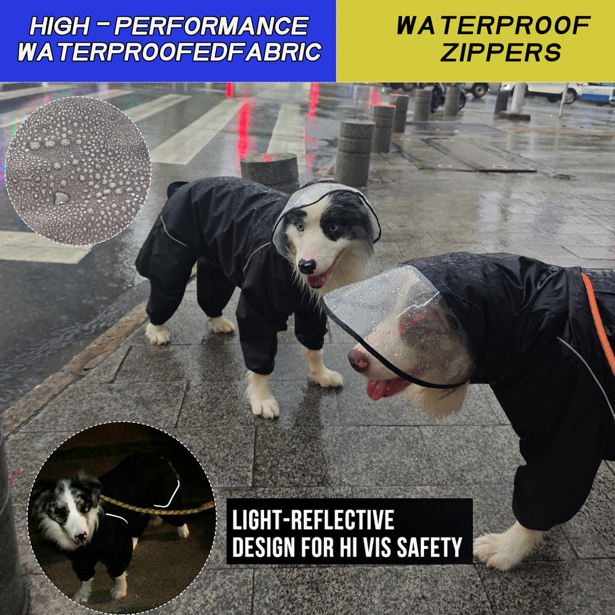 Dog Raincoat for Medium Large Dogs,rain Jacket Coat, Full Leg Coverage Waterproof Rain Suit with Detachable Hood & Tail, Reflective Strips,Labrador Retriever (Black for Gril, X-Small)
