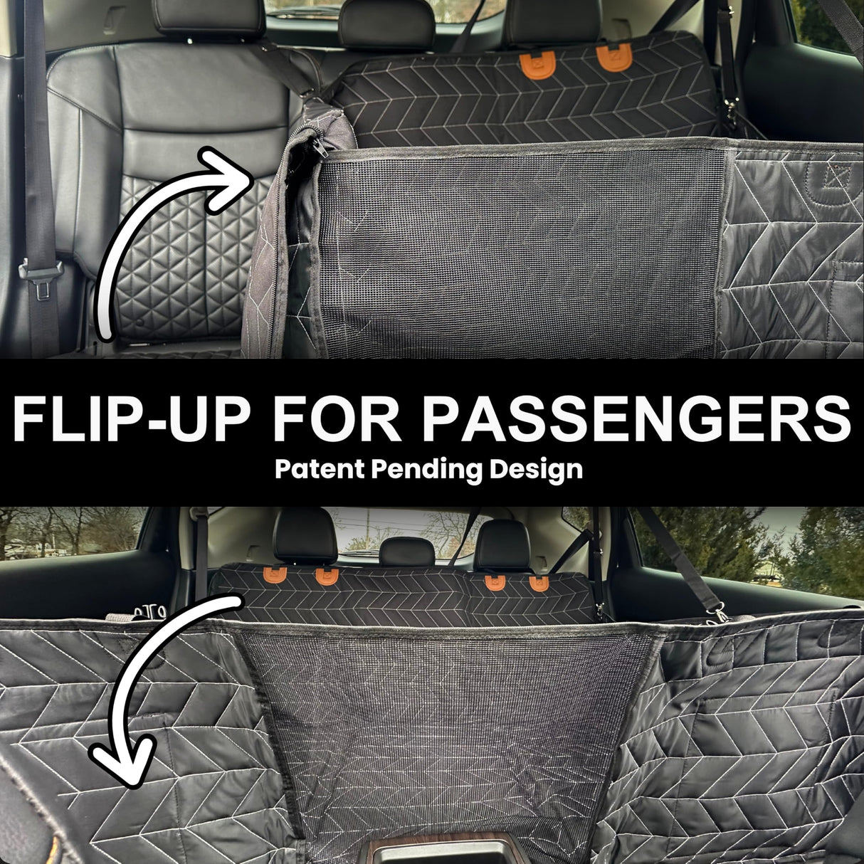 Boops & Floofs Convertible Back Seat Extender for Dogs, Half Seat Extender, Non-Slip Waterproof Hard Bottomed Hammock, Allows Passengers (PAT Pending 63/550,158)