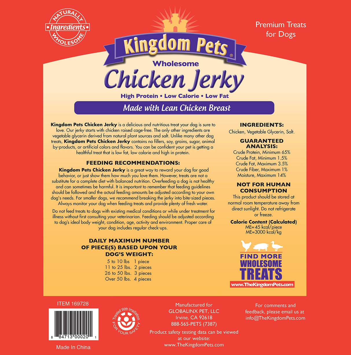 Kingdom Pets Chicken Jerky Dog Treats with Only 3 Ingredients and No Fillers, 3 Pound Bag