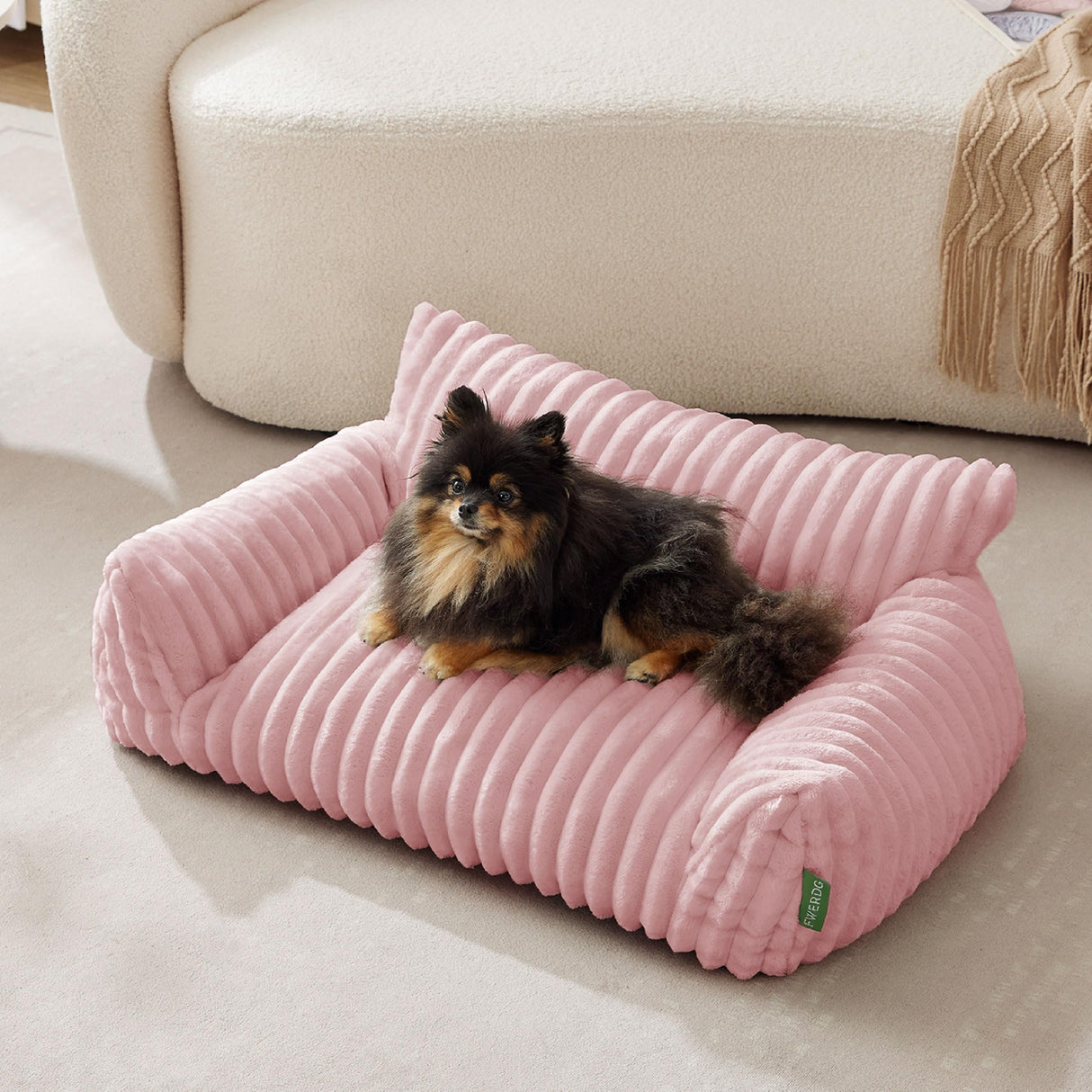 FWERDG Cute Couch Bed for Pets, Supportive Cat Sofa for Indoor Cats, Medium Dog Sofa Bed for Medium Dogs, Pink, 30 inches