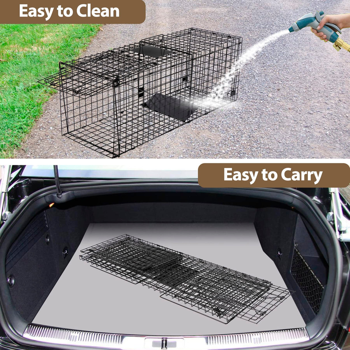 Toriexon Large Live Catch Animal Traps Black 42 X15 X17 Inch, Easy to Set and Release Live Animal Trap, Collapsible Large Animal Catcher Cage for Large Dogs, Foxes