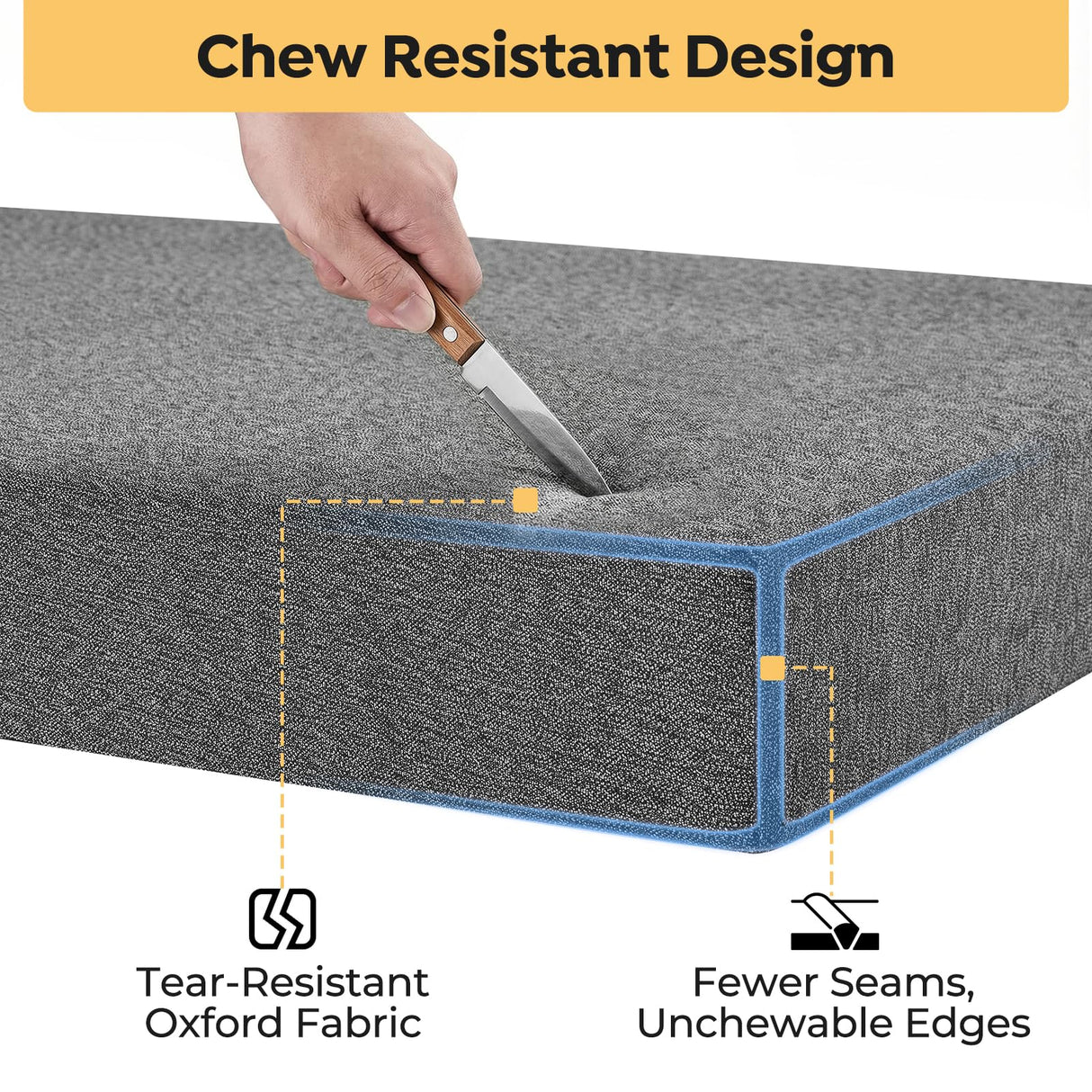 Veehoo Chew Proof Dog Bed for Crate, Indestructible Dog Crate Bed for Aggresive Chewers, Extra Large XXL Tough Chew Resistant Pet Pad with Hidden Zipper, Removable Washable Cover