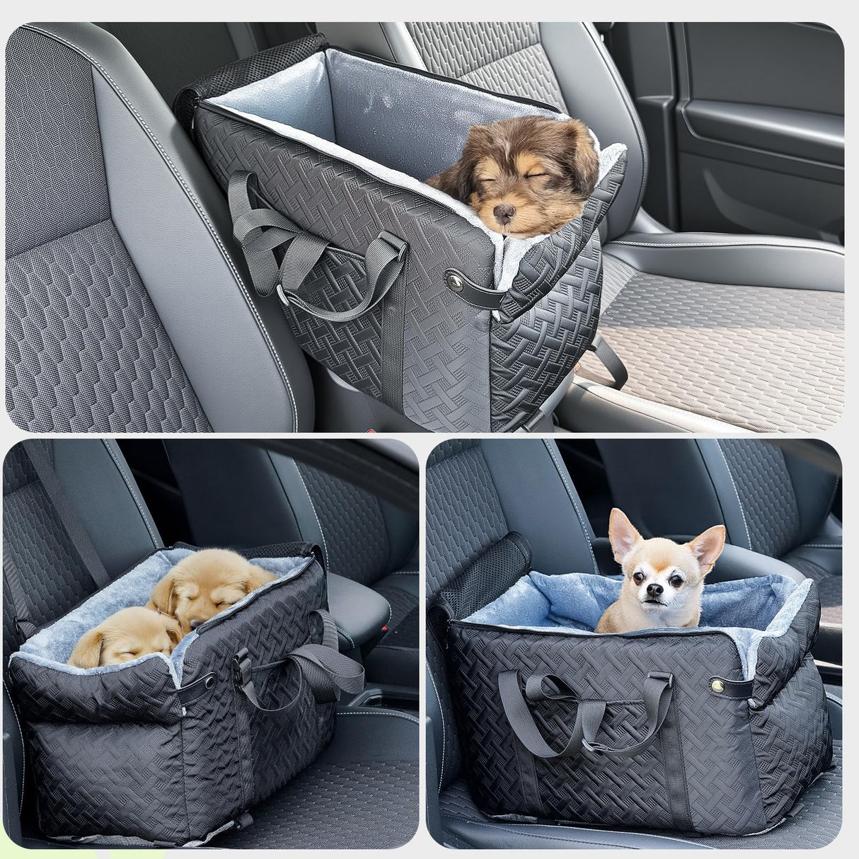 Center Console Dog Car Seat for Small Dogs,Washable Foldable Console Booster Seat for Puppy Car Seat with Safe Protection Hooks Adjustable Straps and Storage Pocket Pet