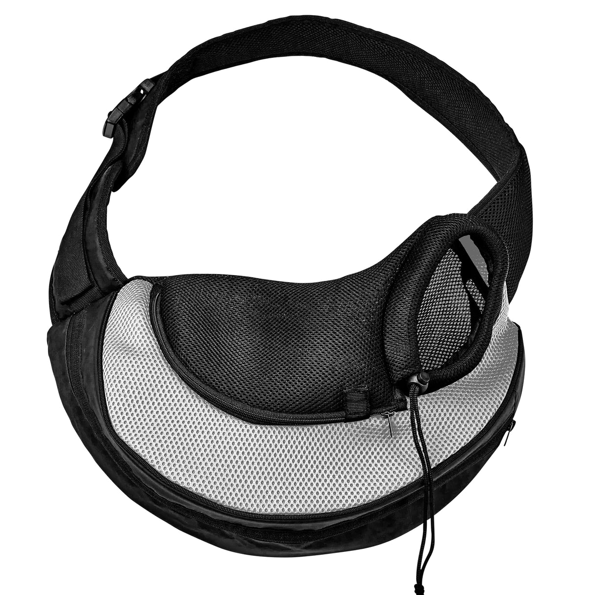 Expandable Pet Carrier Sling Bag - Small Dog, Puppy and Cat Carrier Front Shoulder Backpack w/Harness Strap - Carrying Pouch for ESA, Animal Travel - PU Leather Bottom, Mesh Pocket by Katziela (Grey)