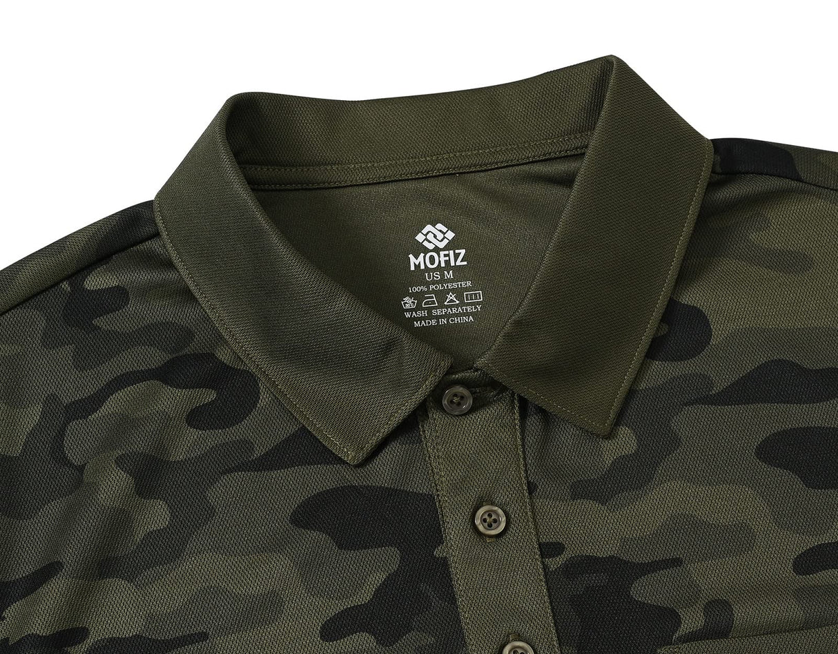 MoFiz Men's Polo Shirts Short Sleeve Quick Dry Outdoor Golf Sports Shirts with Pocket Regular Polo T-Shirt Camo Army Green XL
