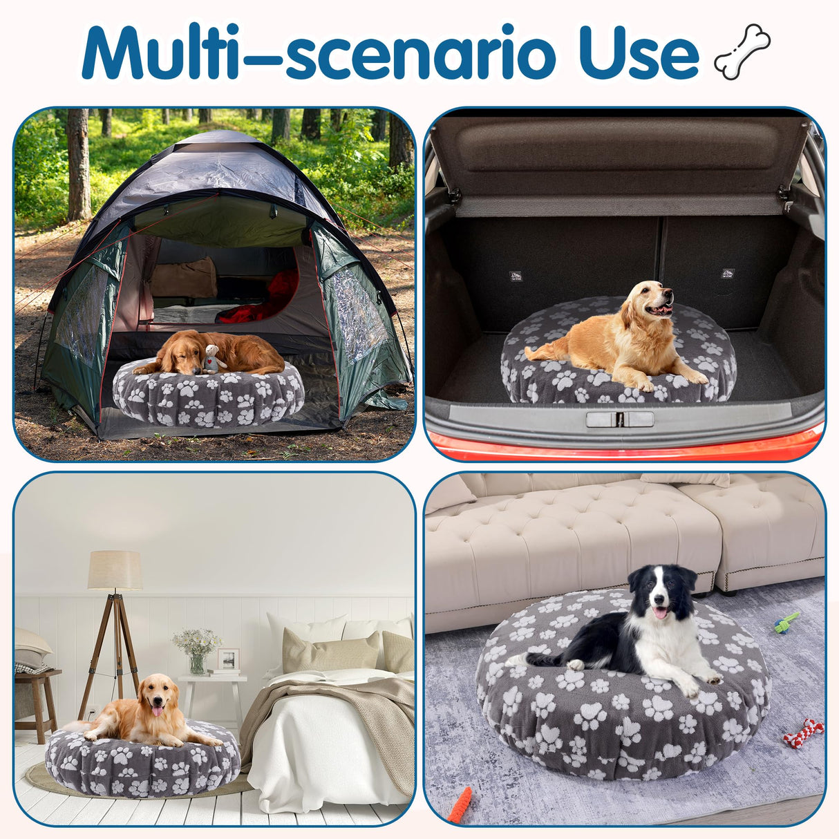 BALAPET Washable Dog Bed Covers Replacement Round Waterproof Bed Cover for Dog Soft Pet Bed Cover with Lovely Dog Paw Print and Double-Sided Usable Design,Cover Only(Dark Gray,45 * 45 * 11in)
