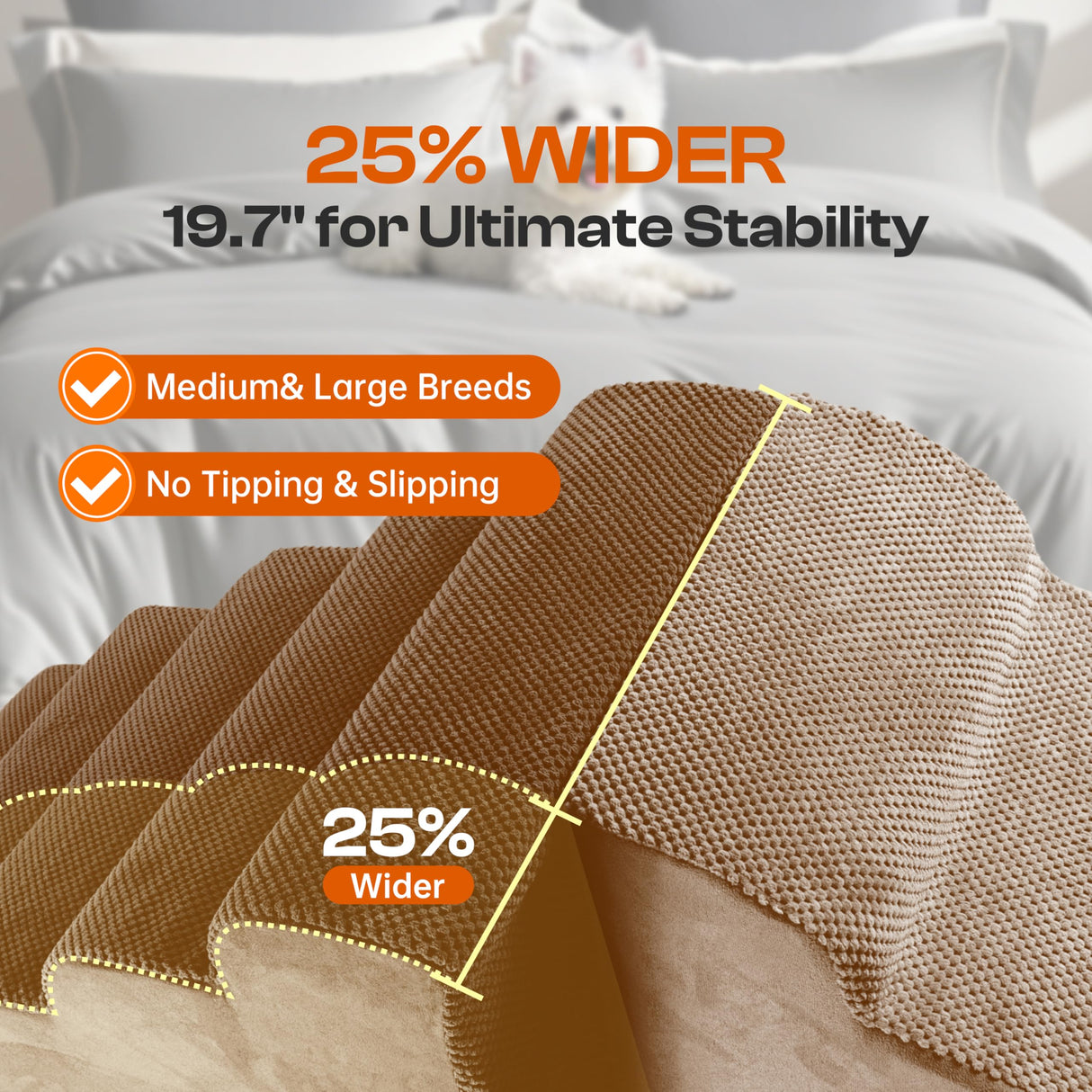 Miorun Extra Wide Dog Stairs for Large Dogs Up to 80lbs, 25" Pet Steps for High Bed with Washable Cover, 5-Step Foam Bed & Couch Ladder for Small Medium Dogs & Senior Cat, Coffee