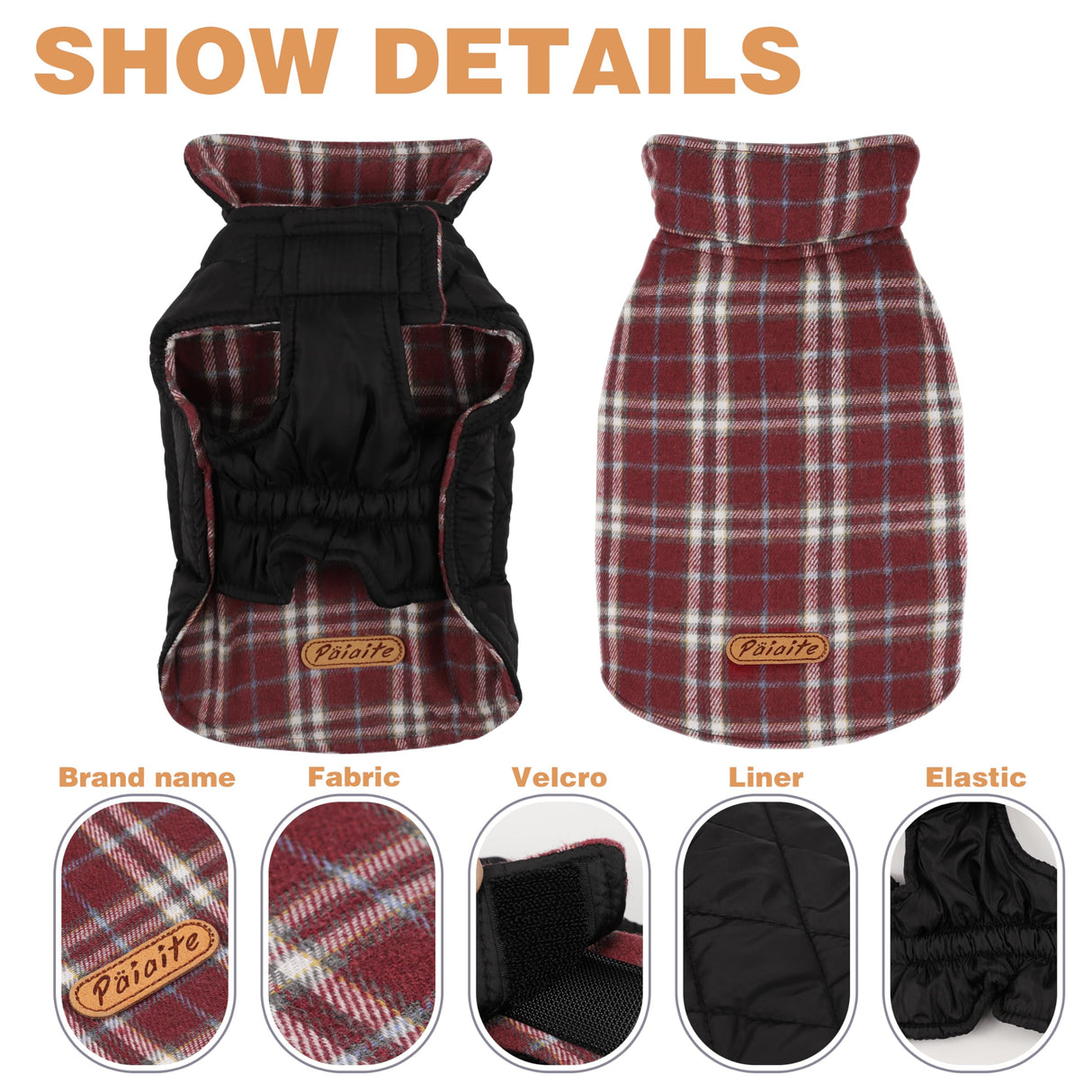 Reversible Warm Dog Coat with Hook and Loop Tape Straps: British-Style Plaid Jacket for Winter, Cozy Cold-Weather Vest for Small, Medium & Large Dogs ¨C Ideal for Snow and Outdoor Adventures Red M