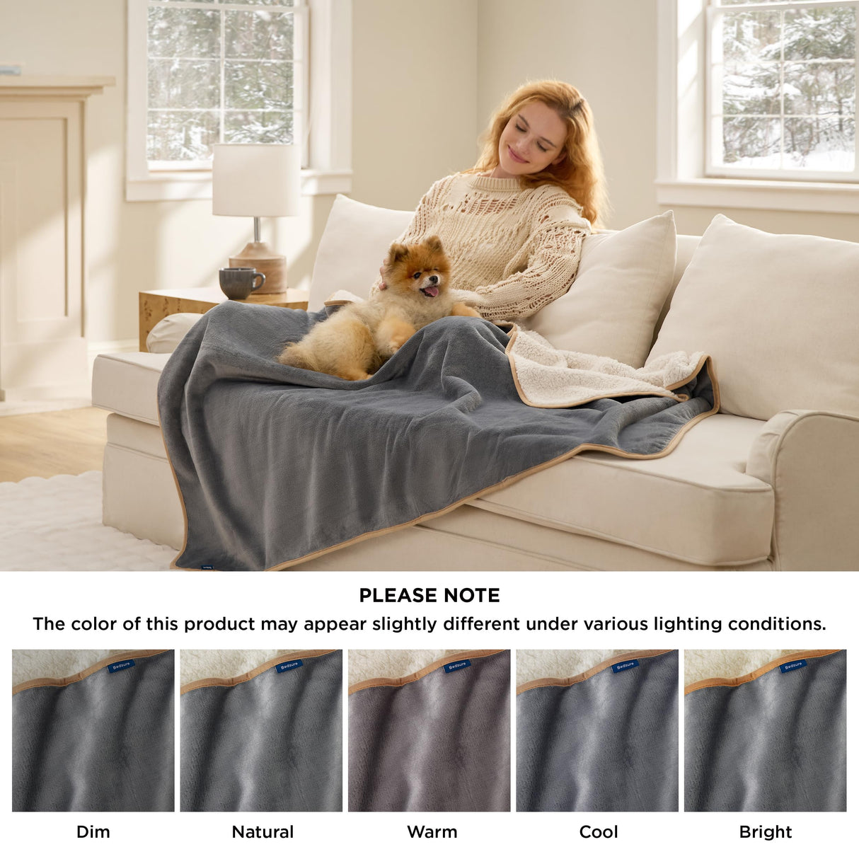 Bedsure Waterproof Dog Blankets for Extra Large Dogs - XL Cat Blanket Washable for Couch Protection, Sherpa Fleece Puppy Blanket, Soft Plush Reversible Throw-XL Furniture Protector, 50x70, Grey
