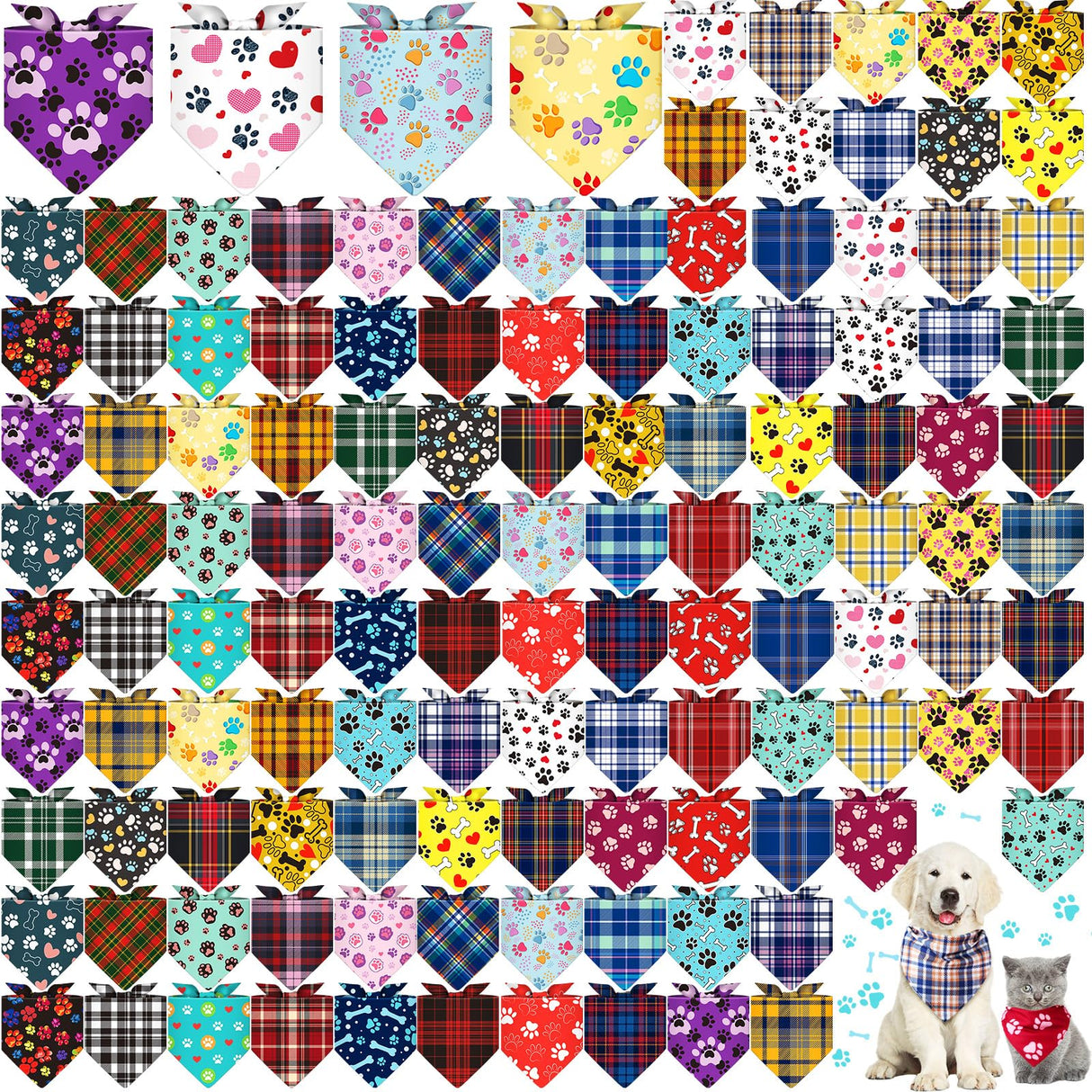 Bulyoou 120 Packs Dog Bandanas Bulk Summer Pet Bandanas for Dogs Hawaiian Pet Scarf Bibs Adjustable Washable Kerchief for Large Medieum Small Pet Costume Accessories(Rustic Style)