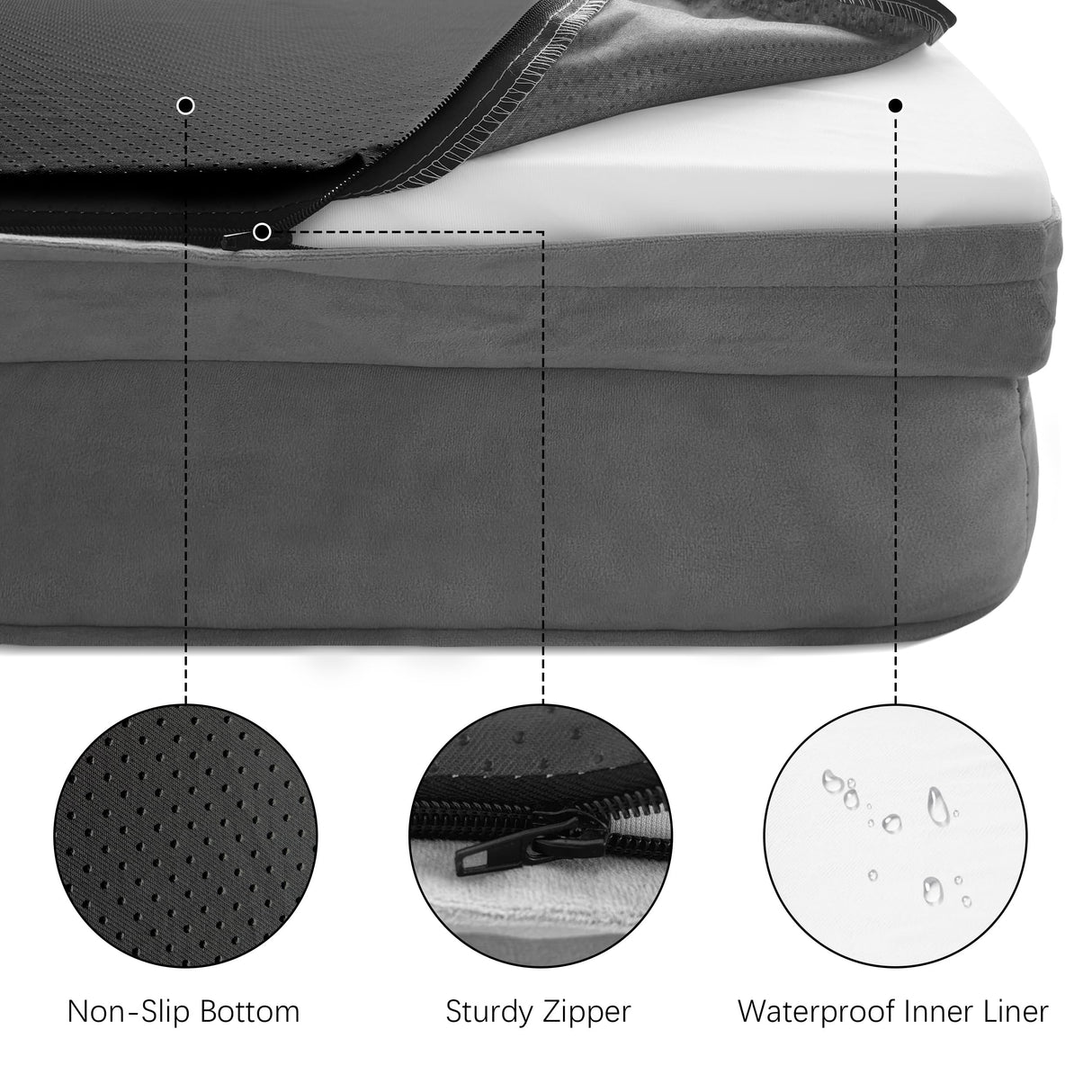 Spotted Play Orthopedic Dog Bed with Sides - Dog Sofa Beds for Extra Large Dogs, Supportive Foam Pet Couch Bed with Washable Removable Cover, Waterproof Lining and Non-Slip Bottom, Grey - XXL