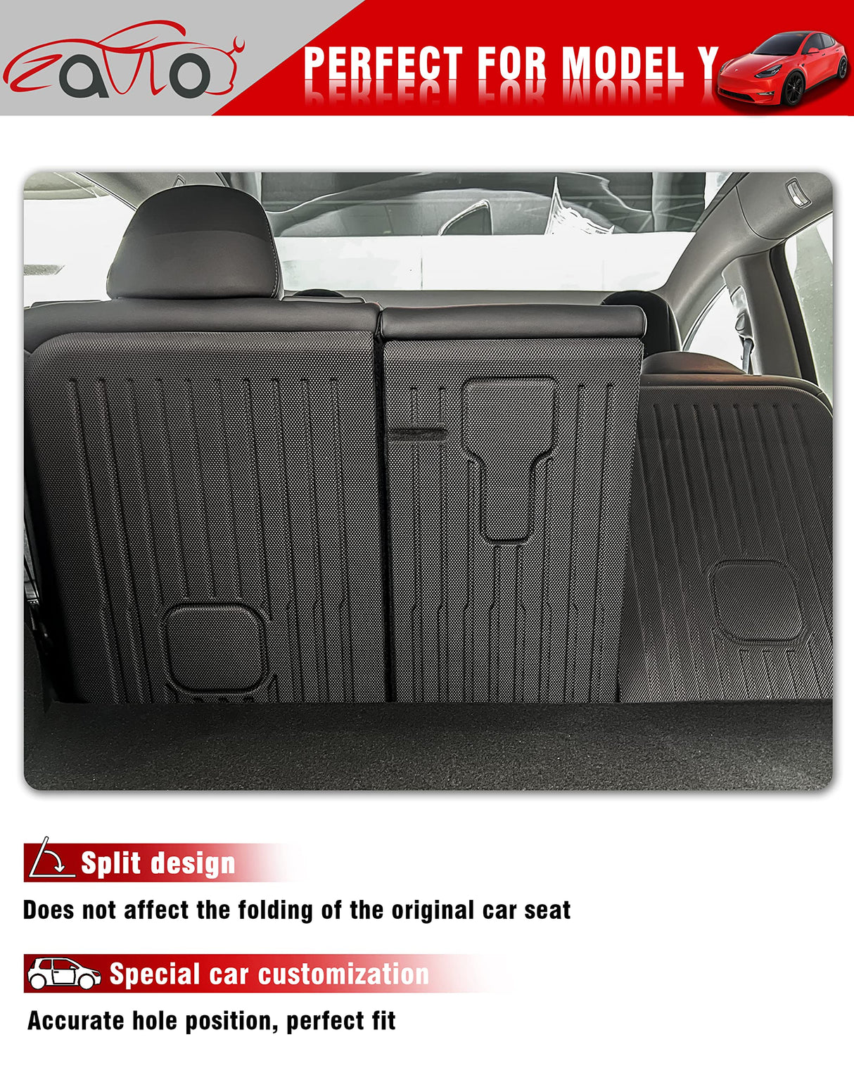 ZQULOYO Rear Seat Back Cover Backrest Protector for Tesla Model Y Accessories 2020 2021 2022 2023 2024 with Hook&Loop All Weather Split Dog Liner Pet Mat Cargo Trunk Liner 3 PCS