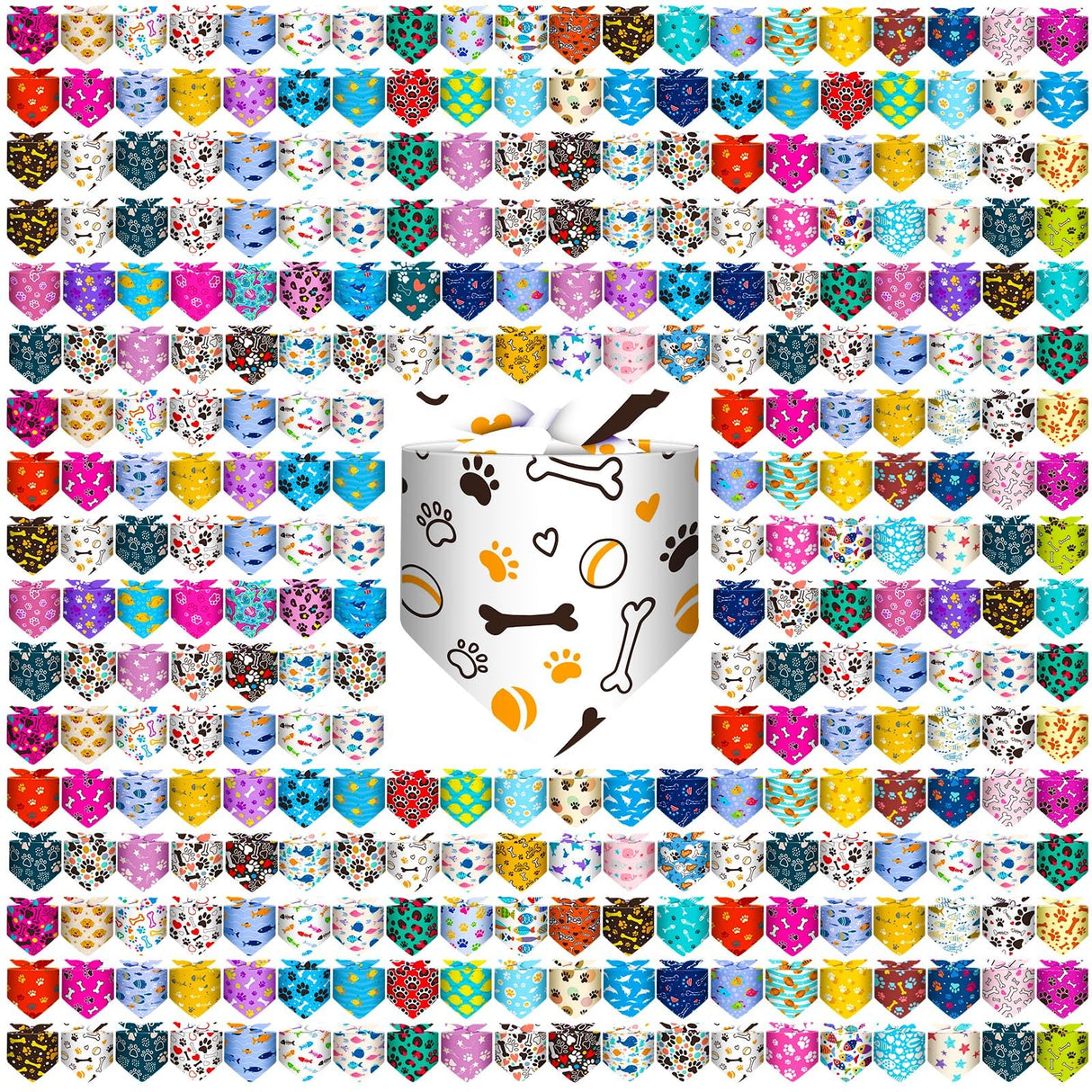 Reginary 180 Pcs Spring Dog Bandanas Bulk Hawaiian Triangle Dog Scarfs Bib Bandanas Plaid Flamingo Pet Triangle Bibs Kerchief Adjustable Bandana for Pet Grooming Costume Accessory(Paw Print)