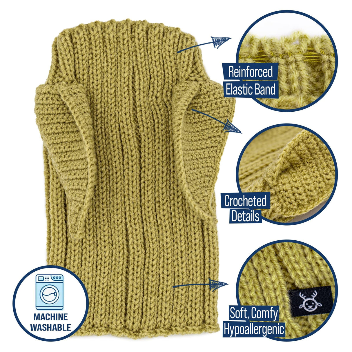 Zoo Snoods Baby Yoda Costume - Alien Knit Dog Snood Wrap for Pets, Warm Neck Ear Cover Protection for Halloween and Winter (Medium)