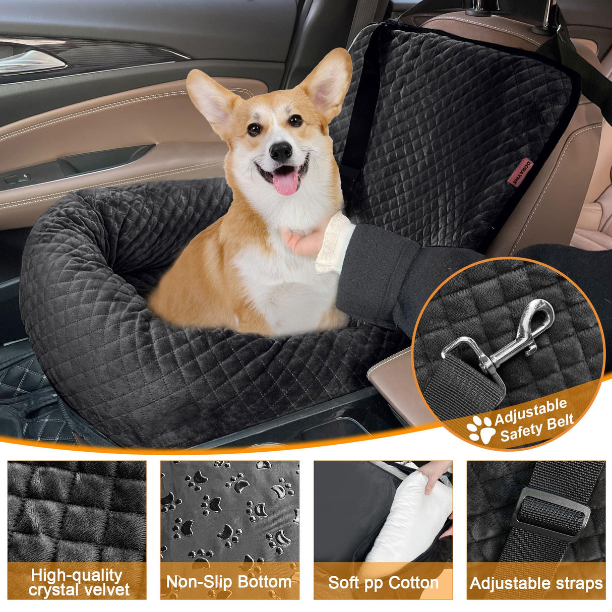 Sephyroth Dog Car Seat for Small/Medium Dogs,Dog Car Bed Washable Pet Travel Safety Car Seat,Super Soft Safe Removable Pet Booster Seat,Fits for All Cars(Black)