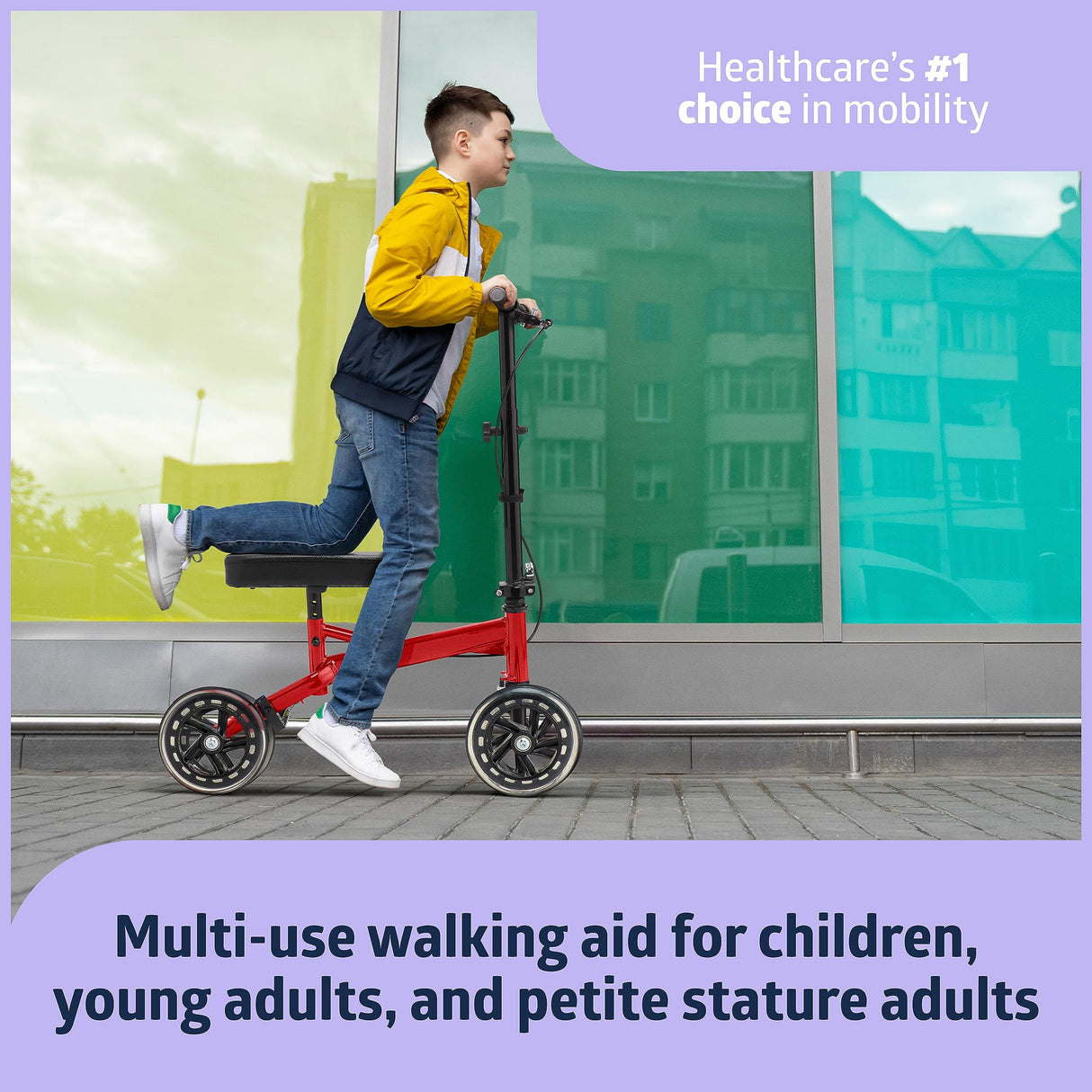 Medline Four-Wheel Junior Knee Walker with Brake– Maneuverable, Comfortable, Crutch Alternative for Moderate Weight Support, Injury & Recovery