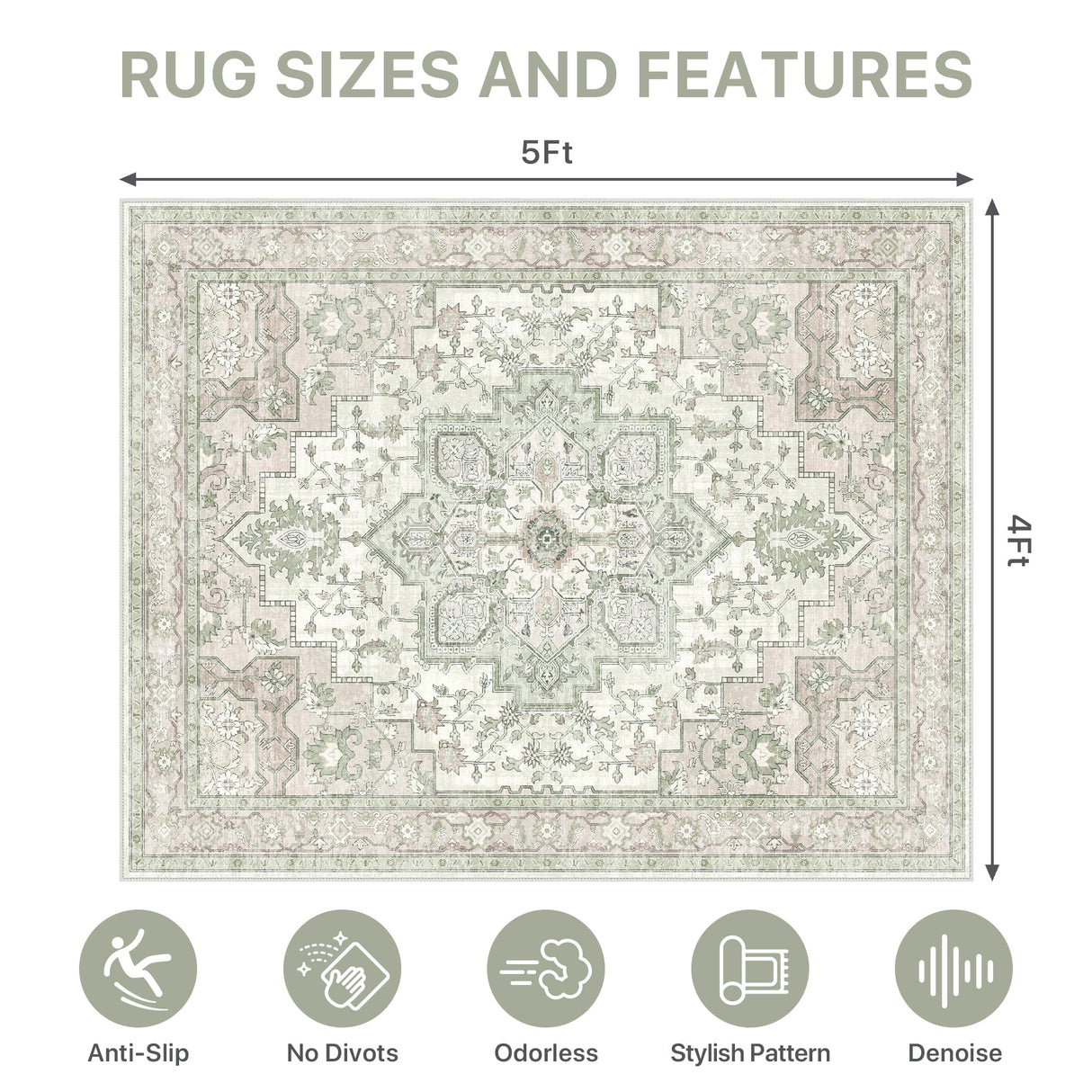 48"x60" Office Chair Mat for Hardwood Tile Floor, Under Desk Carpet Protector for Rolling Computer Chair Mat, Machine Washable Area Rug, Anti-Slip 1/5" Thick Low Pile Thin Vinyl Floor Mat, Mint