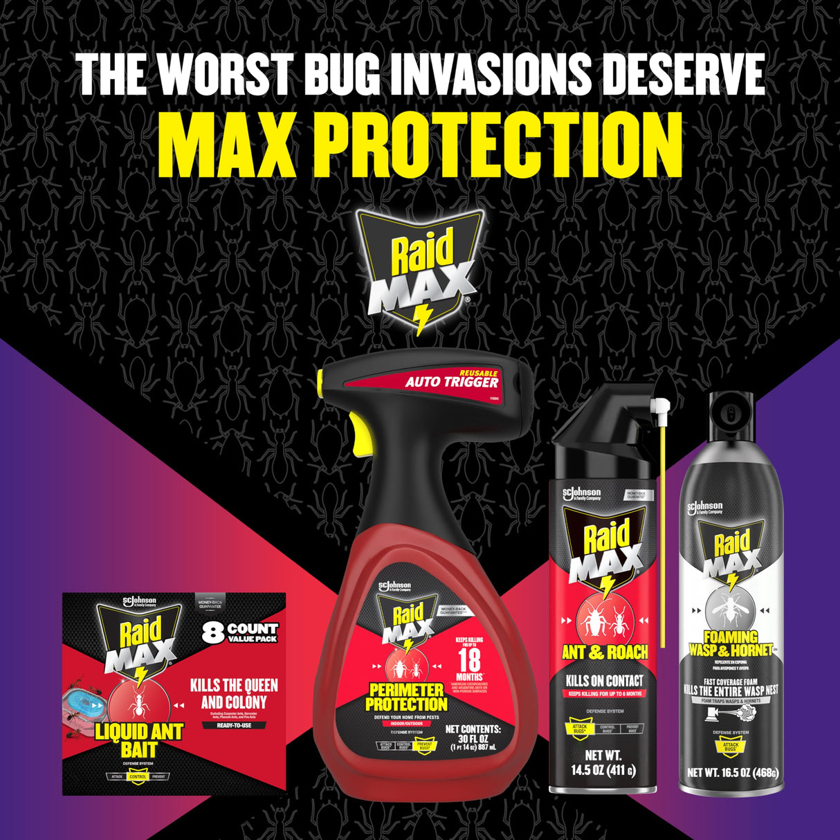 Raid Max Perimeter Protection, Multi Insect Killer Spray for Bugs, 30 fl oz (Pack of 2)