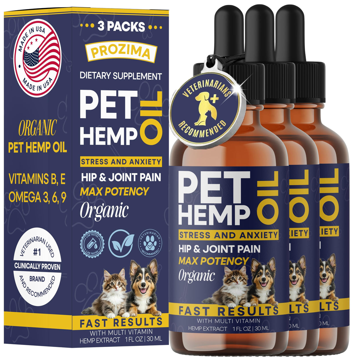 Hemp Oil for Dogs and Cats 3 Pack Organic Helps with Аnxiеty, Calming, Pain Relief, Hip Joint, Arthritis, Seizures Supplement for Smal & Large Pets with Omega 3-6-9 Oil Fast Results