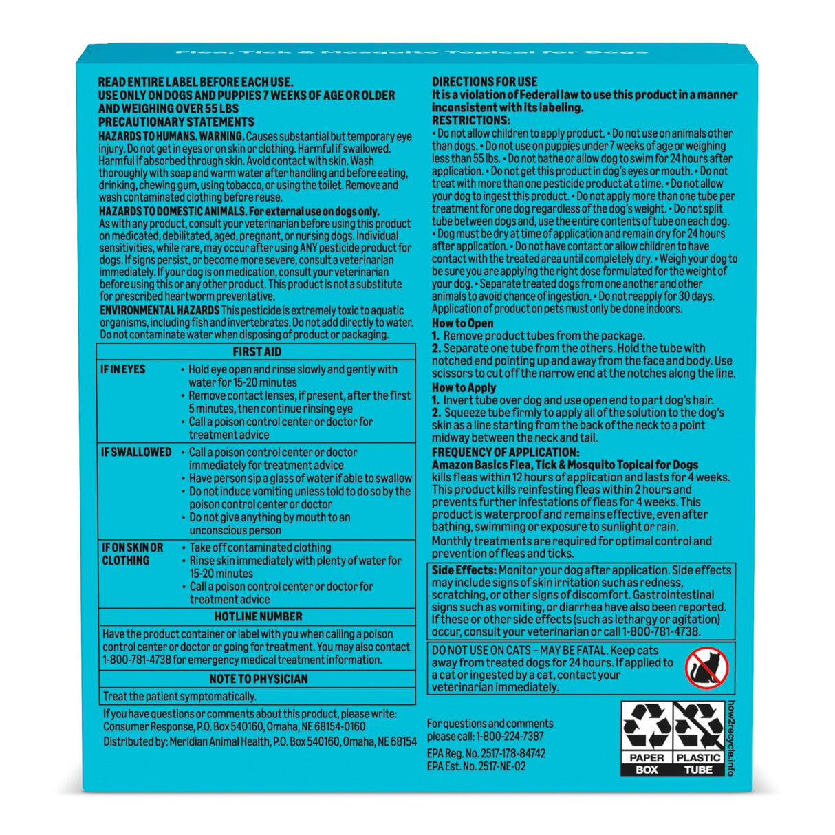 Amazon Basics Preventative Flea, Tick & Mosquito Topical Treatment for X-Large Dog (Over 55 Pounds), 4 Count, Packaging May Vary