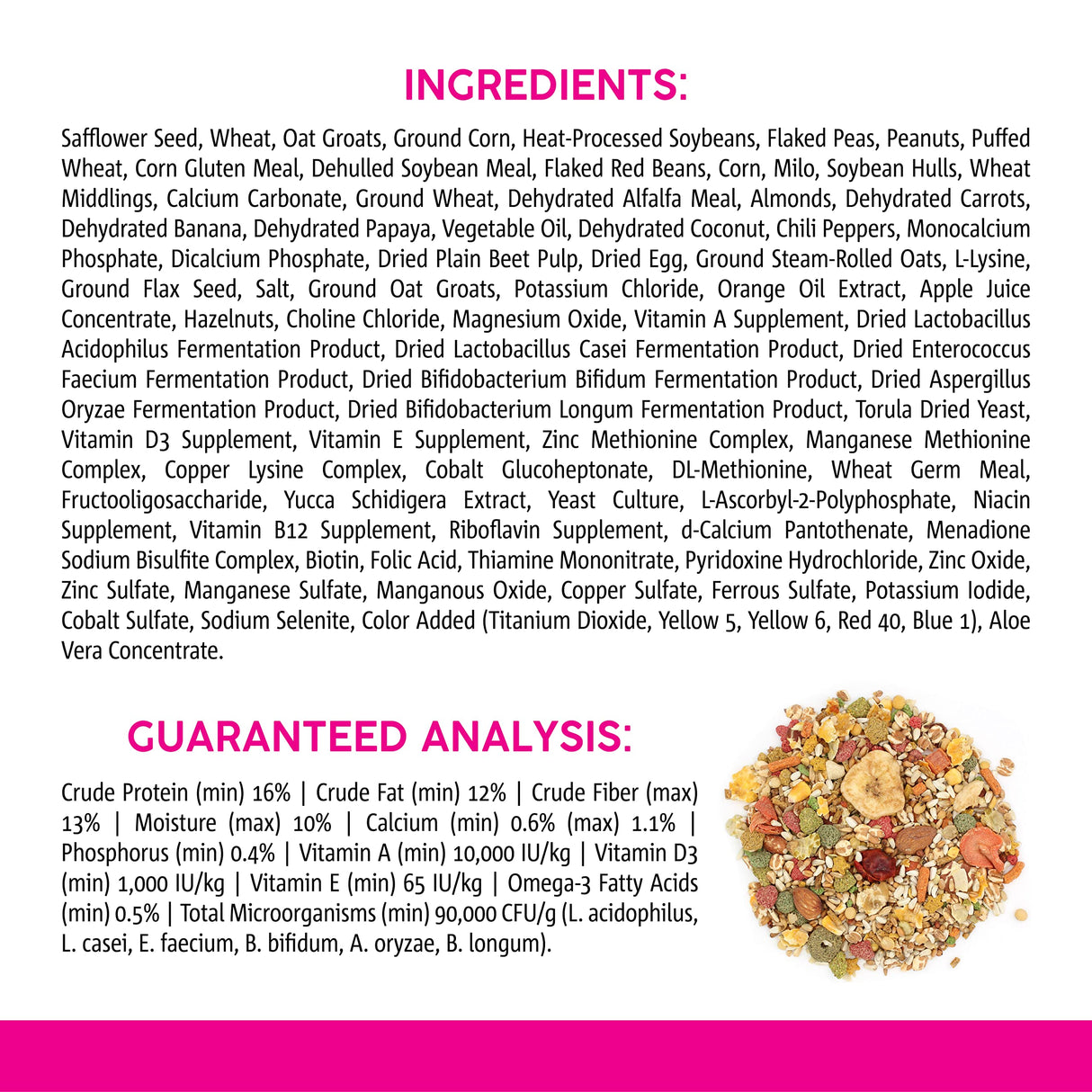 Vitakraft VitaSmart Conure Small Parrot Food 4 Pound Bag Premium Bird Food Mix with Real Vegetables Fruits Grains and Seeds Provides Wholesome Daily Nutrition and Variety for Conures & Small Parrots