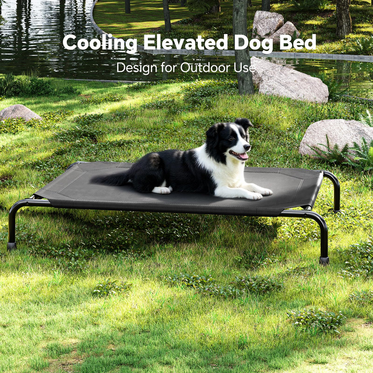 Ekisemio Elevated Dog Bed for Large Dogs, Waterproof XL Pet Cot with Breathable Mesh, Outdoor & Indoor Cooling Dog Bed, Raised Frame for Joint Support, Black