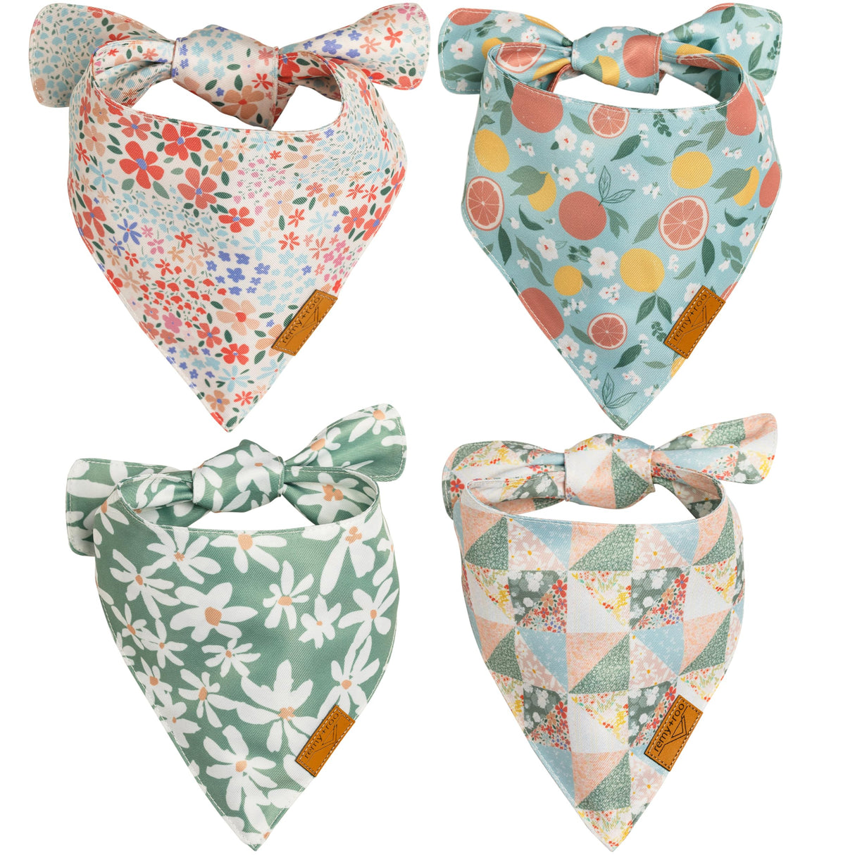 Remy+Roo Spring Dog Bandanas - 4 Pack Taylor Set | Premium Durable Adjustable Polyester Fabric | Patented Shape Girl Dog Bandana, Floral Bandana for Dogs (Large)