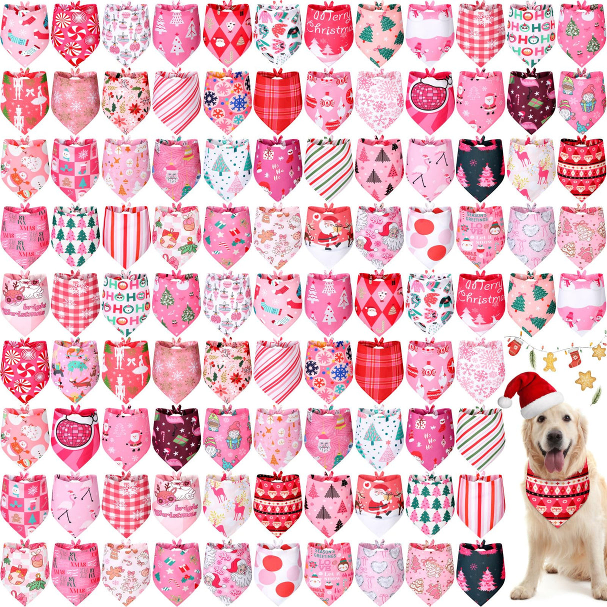 Newwiee 100 Pieces Valentine's Day Dog Bandanas Bulk for Large Dogs Pink Red Pattern Pet Triangle Scarf Puppy Cat Kerchief Bibs Scarf for Valentine Pet Costume Accessories for Small to Large Puppy Cat
