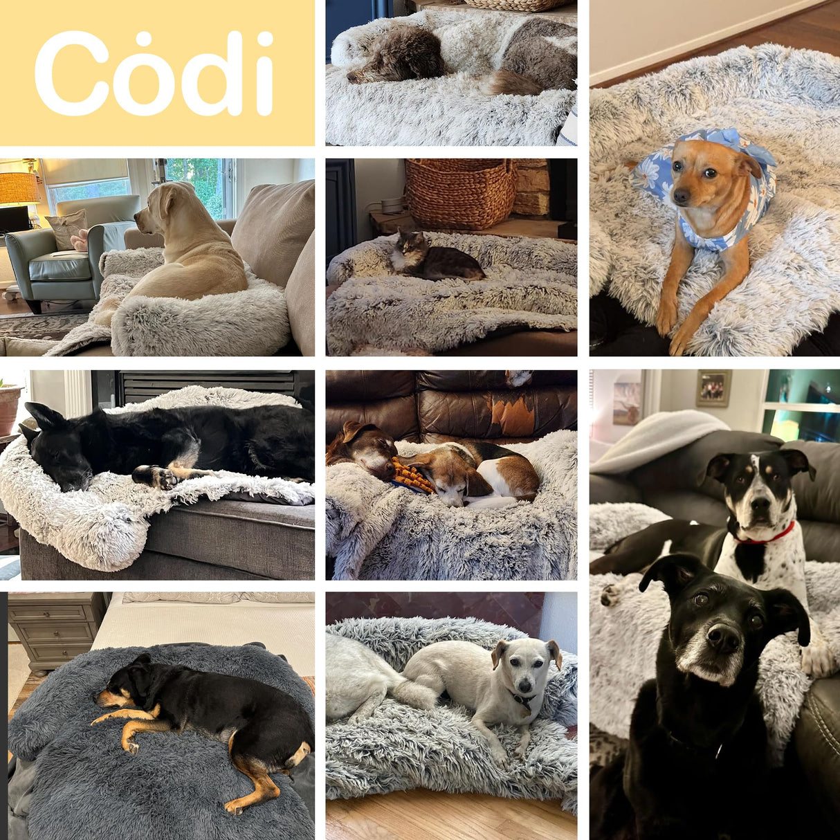 Codi Calming Dog Bed for Couch – Anti-Anxiety Sofa Protector Mat for Medium Dogs, 35''x31''x5'', Machine Washable, Fluffy & Cozy with Non-Slip Bottom, Light Grey