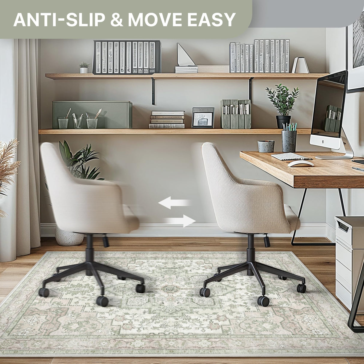 48"x60" Office Chair Mat for Hardwood Tile Floor, Under Desk Carpet Protector for Rolling Computer Chair Mat, Machine Washable Area Rug, Anti-Slip 1/5" Thick Low Pile Thin Vinyl Floor Mat, Mint