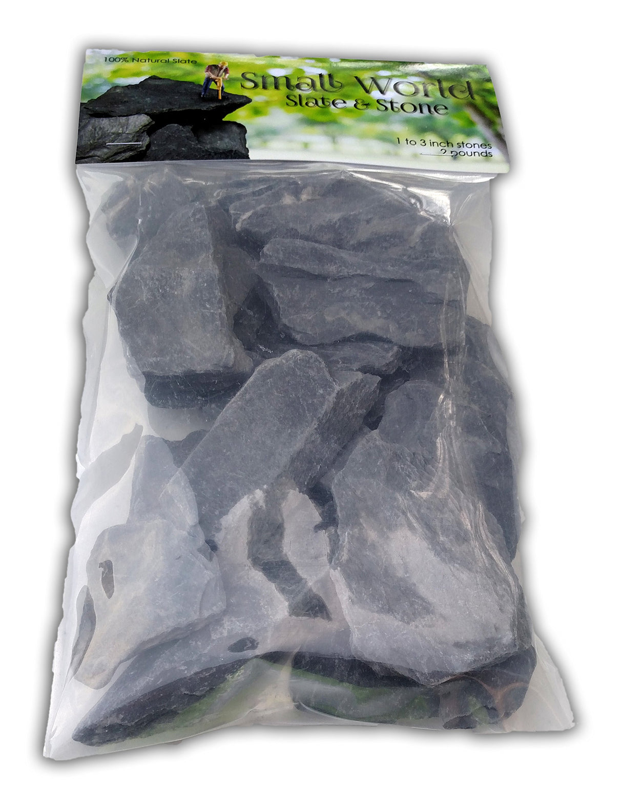 Natural Slate Stone 1 to 3 Inches - USA Sourced and Packaged for Aquascaping Aquariums, Terrariums, Paludariums, Reptile Enclosures, Wargaming, Models, Mosaic Art, Miniature Fairy Gardens (2lbs Grey)