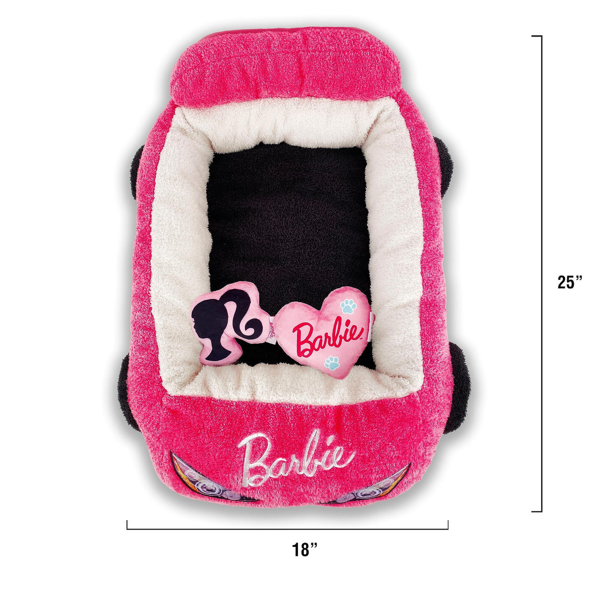Megatoys Barbie Plush Car Pet Bed- Themed Plush Pink Pet Bed for Dogs and Cats – Soft and Cozy Pet Bed with Barbie Pillow and Car Design