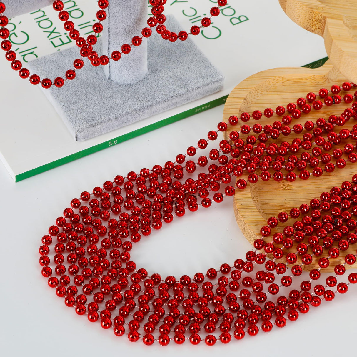 EOBOH 100PCS Mardi Gras Beads, Red Beads Party Favors, 33" Toy Necklaces Festival Costumes, Festival Parade Throw Accessories for Weddings Valentines Christmas Celebrations Decor