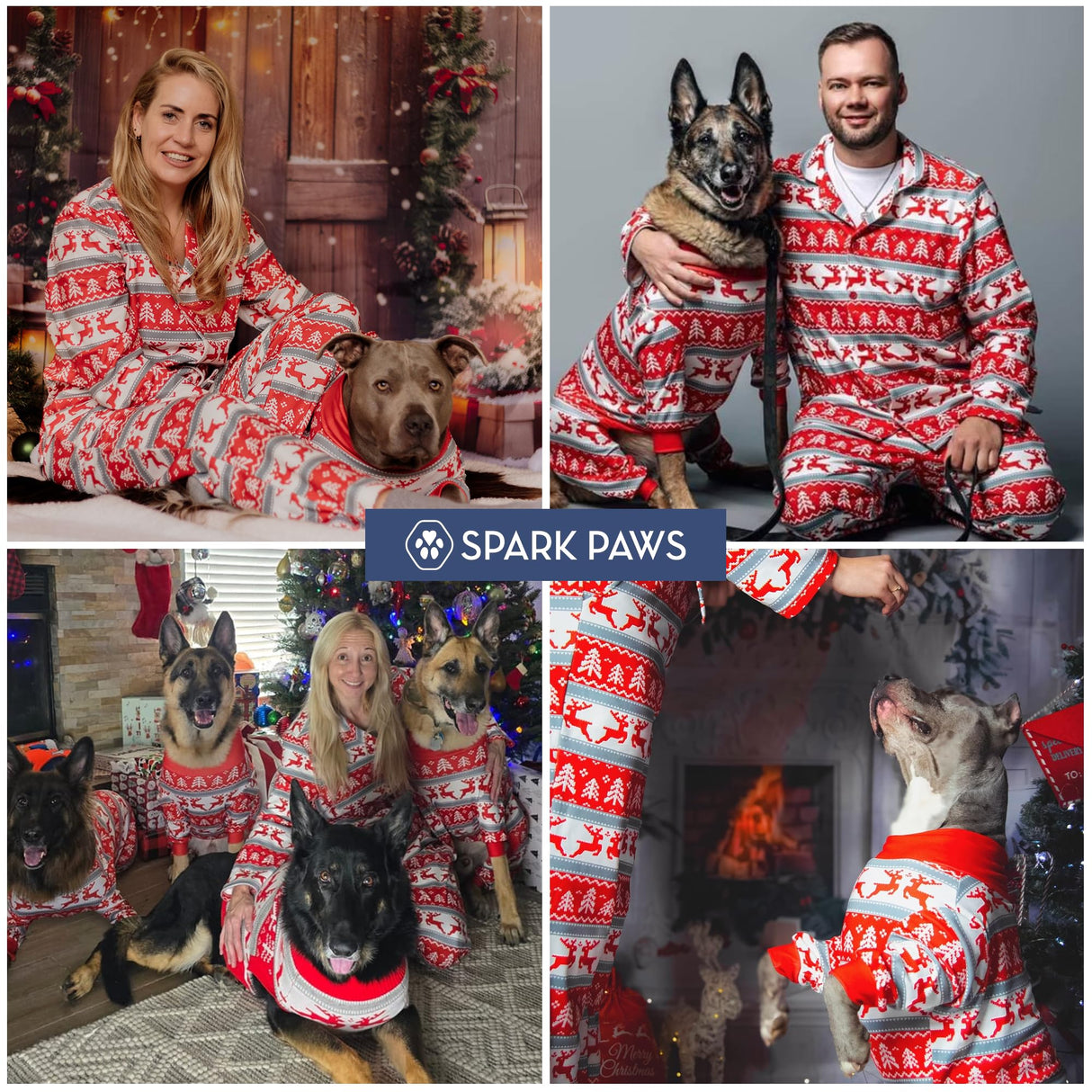 Spark Paws Christmas Matching Dog and Owner Pajama Bottoms, Festive Holiday Family Outfit Sets, Winter Wonderland - Large