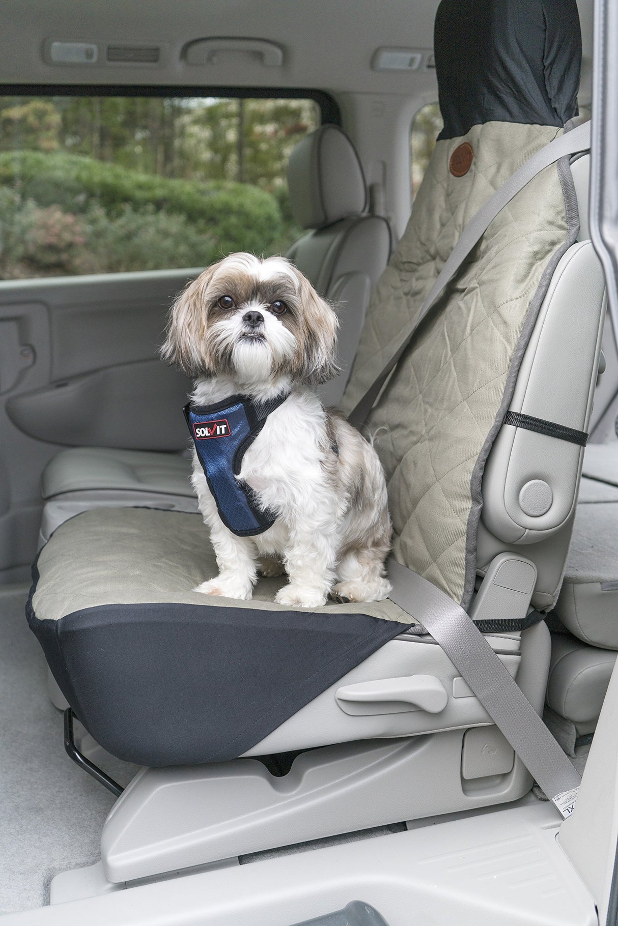 PetSafe Happy Ride Quilted Bucket Seat Cover - Long-Lasting Waterproof Padded Seat Protection with Secure Seatbelt Access - Keeps Leather Seats Clean & Protects from Scratches - Green