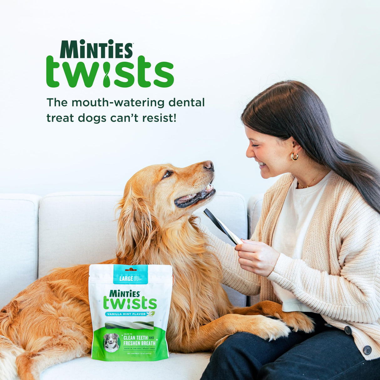 Minties Twists VetIQ Dog Dental Bone Treats, Dental Chews for Medium/Large Dogs (Over 40 Lbs), 40 Count