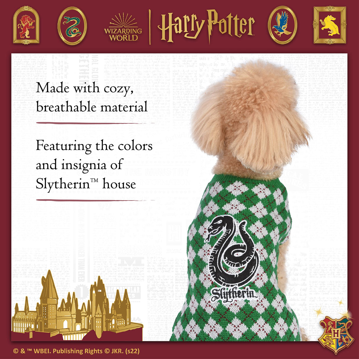 Harry Potter Slytherin Dog Sweater - Pet Outerwear for Dogs - Officially Licensed Dog Apparel & Accessories for Hogwarts Houses, Size Large