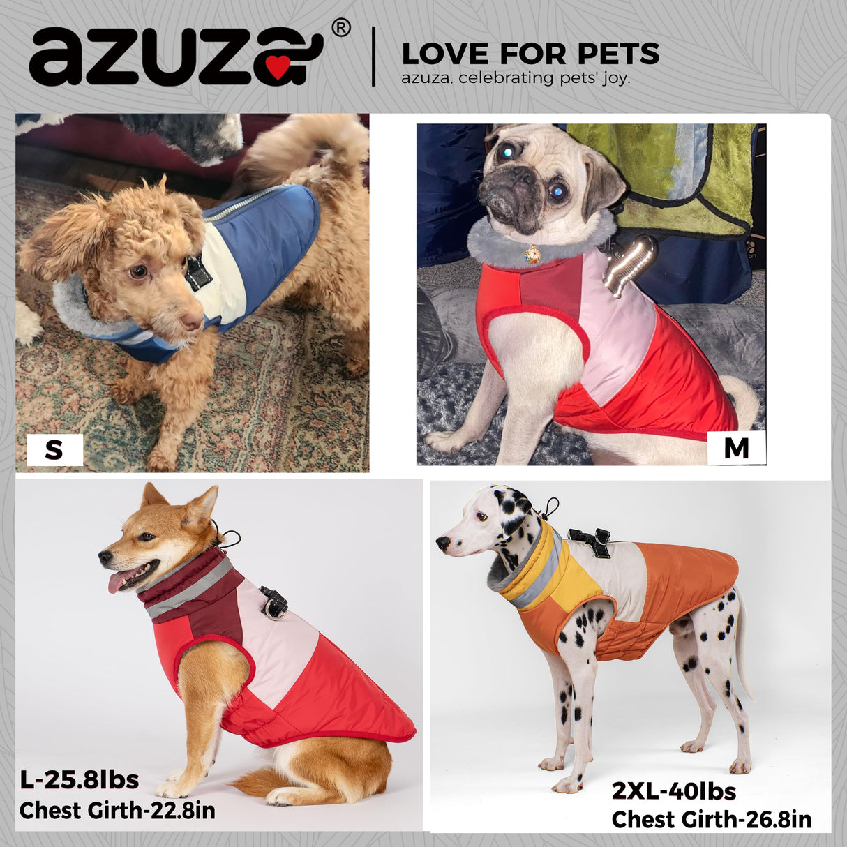 azuza Dog Coats for Large Dogs Waterproof Dog Coat with Reflective Strips and Harness Built in Warm Fleece Dogs Winter Coat Windproof with Back Zipper, Red 3XL