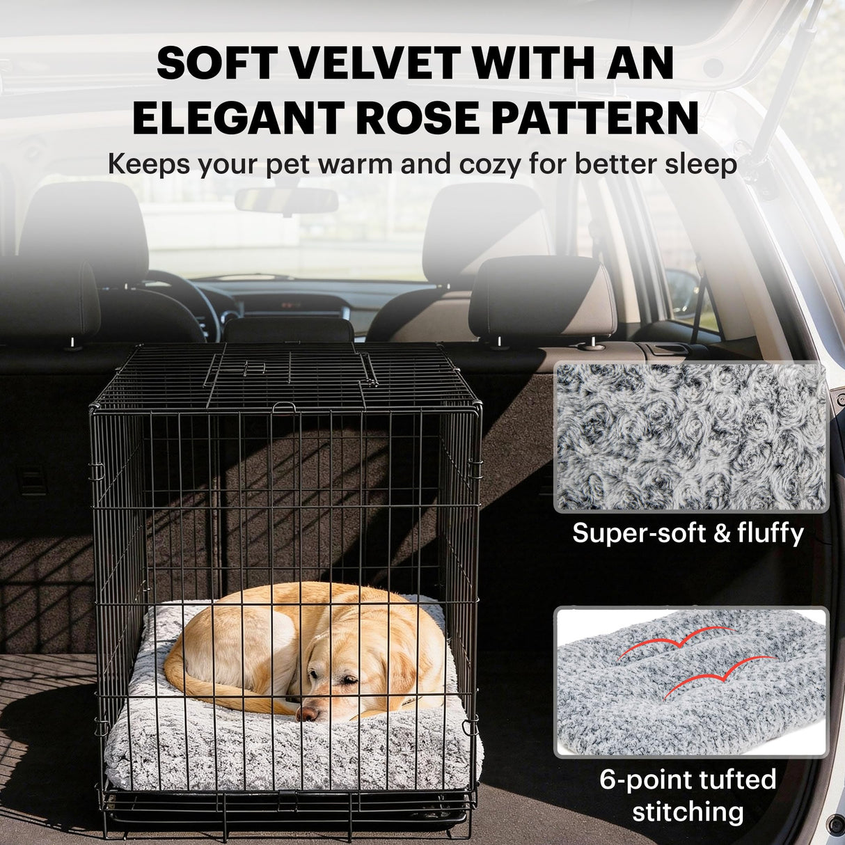 Lafyette. - US Based, Washable Faux Fur Dog Bed, Deluxe Plush Dog Crate Bed, Comfy Kennel Pad, Anti-Slip Pet Sleeping Mat, Soft Cozy Mattress for Large, Medium, Small Size Breed Dogs, 41" x 27", Grey