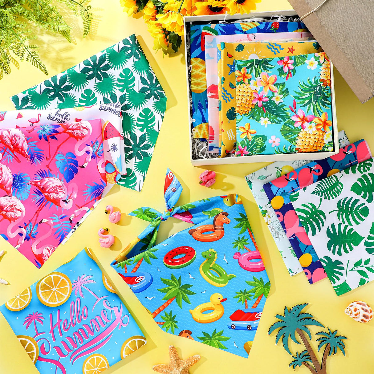 Chunful 50 Pieces Dog Bandanas for Summer Bulk Hawaiian Bandanas Bib Triangle Dog Scarf Set with Fruit Leave Flamingo Pattern for Summer Pet Costume Accessories Decoration(31.5 x 21.7 x 21.7 Inches)