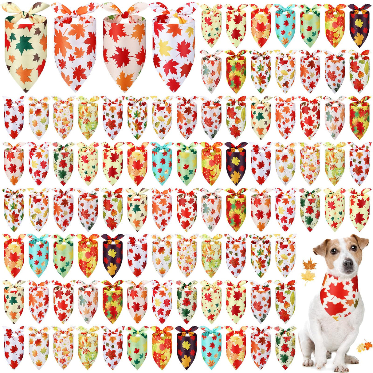 Chunful 100 Pieces Thanksgiving Dog Bandanas Bulk Fall Autumn Pet Bandanas with Leaves Patterns Triangle Scarf Bib Kerchief Set for Small Large Dog Costume Accessories (25.6 x 17.7 x 17.7)